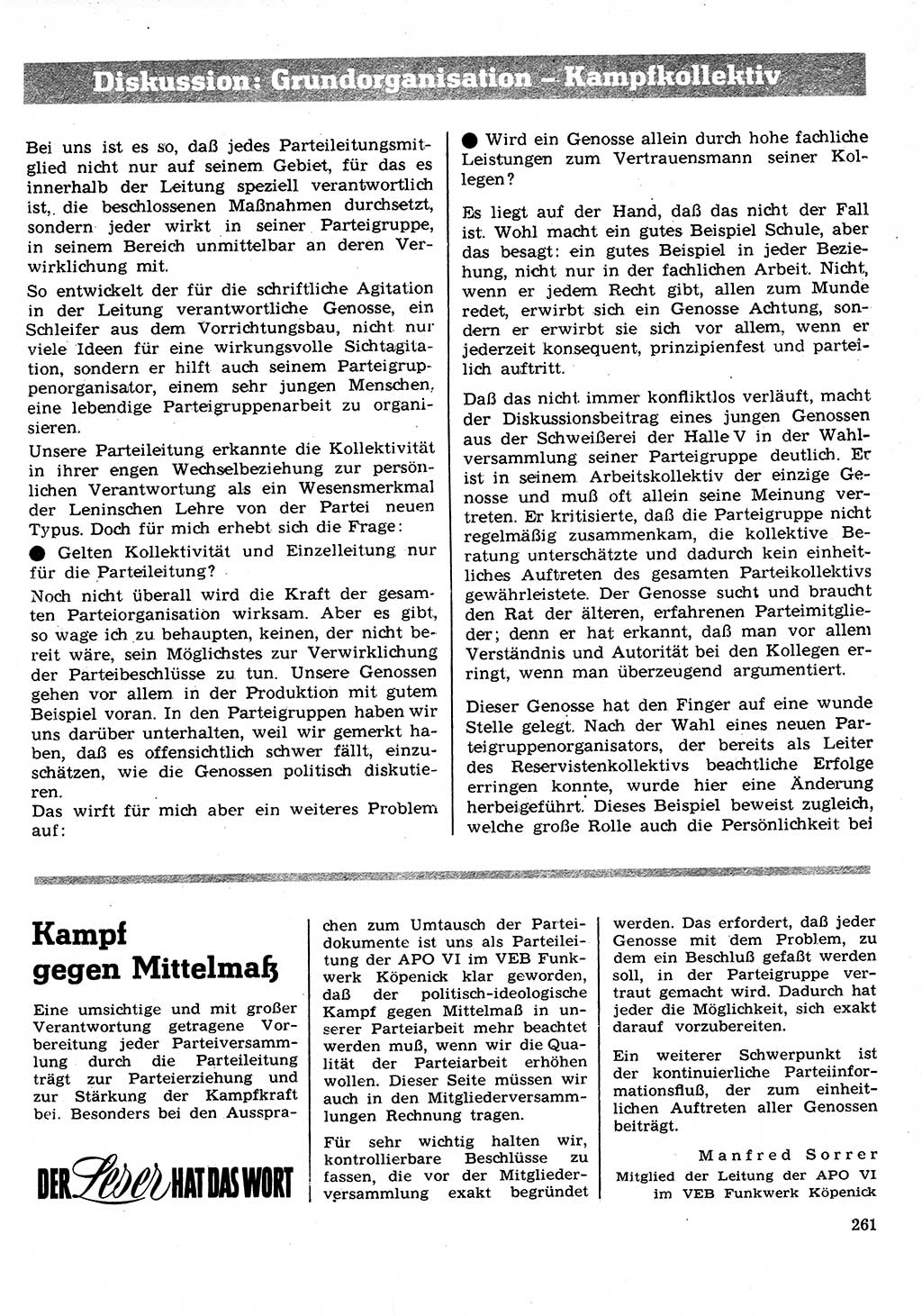 Neuer Weg (NW), Organ des Zentralkomitees (ZK) der SED (Sozialistische Einheitspartei Deutschlands) für Fragen des Parteilebens, 26. Jahrgang [Deutsche Demokratische Republik (DDR)] 1971, Seite 261 (NW ZK SED DDR 1971, S. 261)