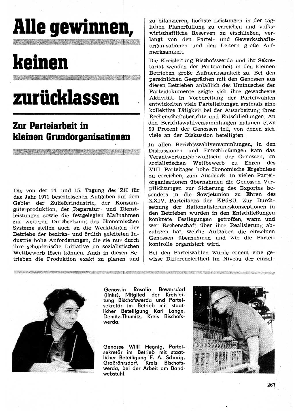 Neuer Weg (NW), Organ des Zentralkomitees (ZK) der SED (Sozialistische Einheitspartei Deutschlands) für Fragen des Parteilebens, 26. Jahrgang [Deutsche Demokratische Republik (DDR)] 1971, Seite 267 (NW ZK SED DDR 1971, S. 267)