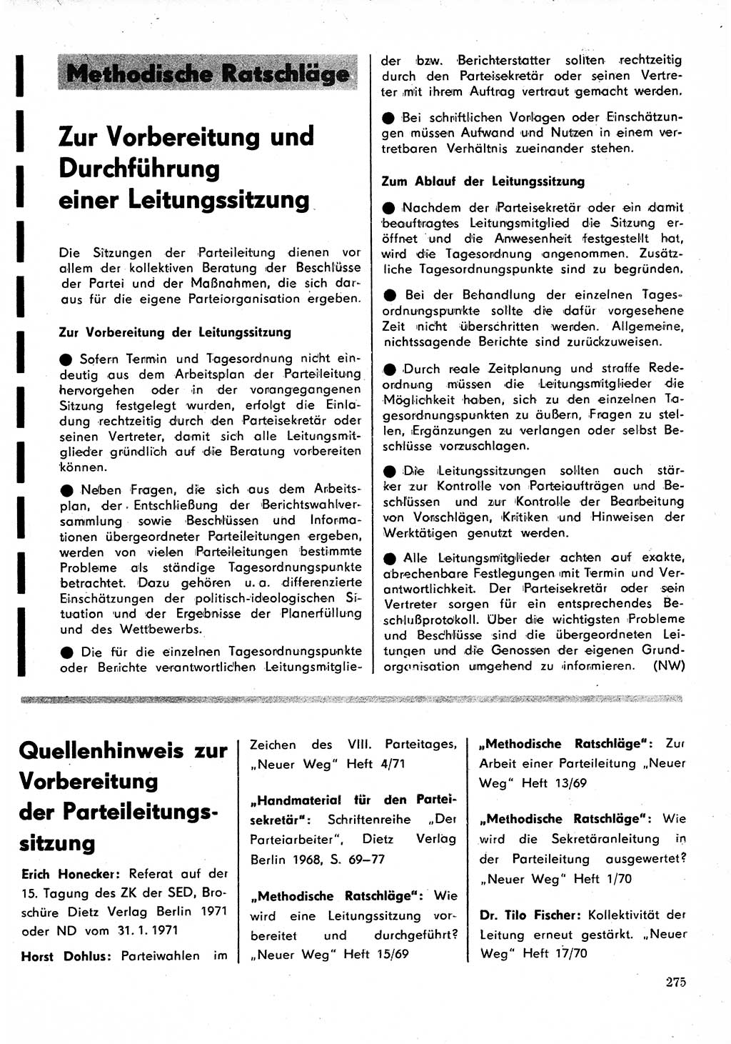 Neuer Weg (NW), Organ des Zentralkomitees (ZK) der SED (Sozialistische Einheitspartei Deutschlands) für Fragen des Parteilebens, 26. Jahrgang [Deutsche Demokratische Republik (DDR)] 1971, Seite 275 (NW ZK SED DDR 1971, S. 275)