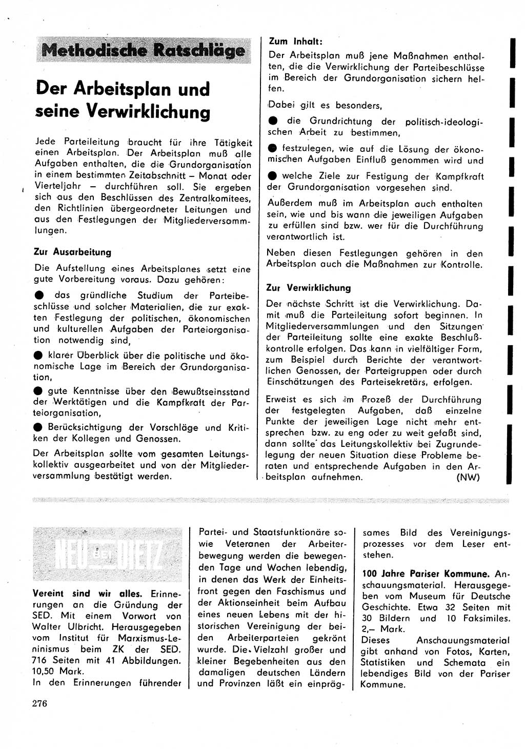 Neuer Weg (NW), Organ des Zentralkomitees (ZK) der SED (Sozialistische Einheitspartei Deutschlands) für Fragen des Parteilebens, 26. Jahrgang [Deutsche Demokratische Republik (DDR)] 1971, Seite 276 (NW ZK SED DDR 1971, S. 276)