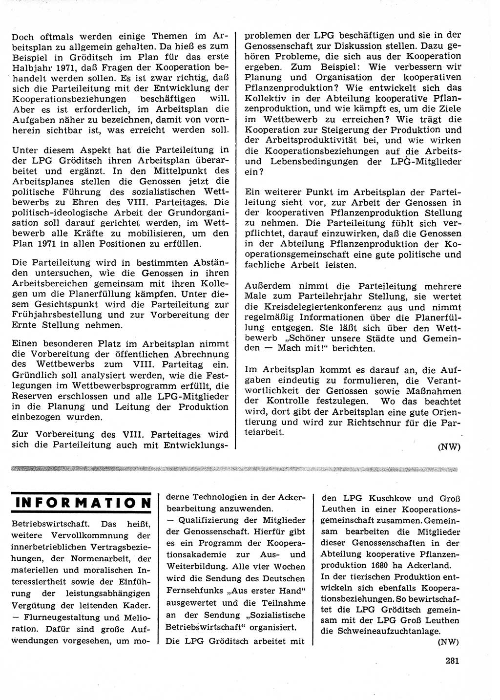 Neuer Weg (NW), Organ des Zentralkomitees (ZK) der SED (Sozialistische Einheitspartei Deutschlands) für Fragen des Parteilebens, 26. Jahrgang [Deutsche Demokratische Republik (DDR)] 1971, Seite 281 (NW ZK SED DDR 1971, S. 281)