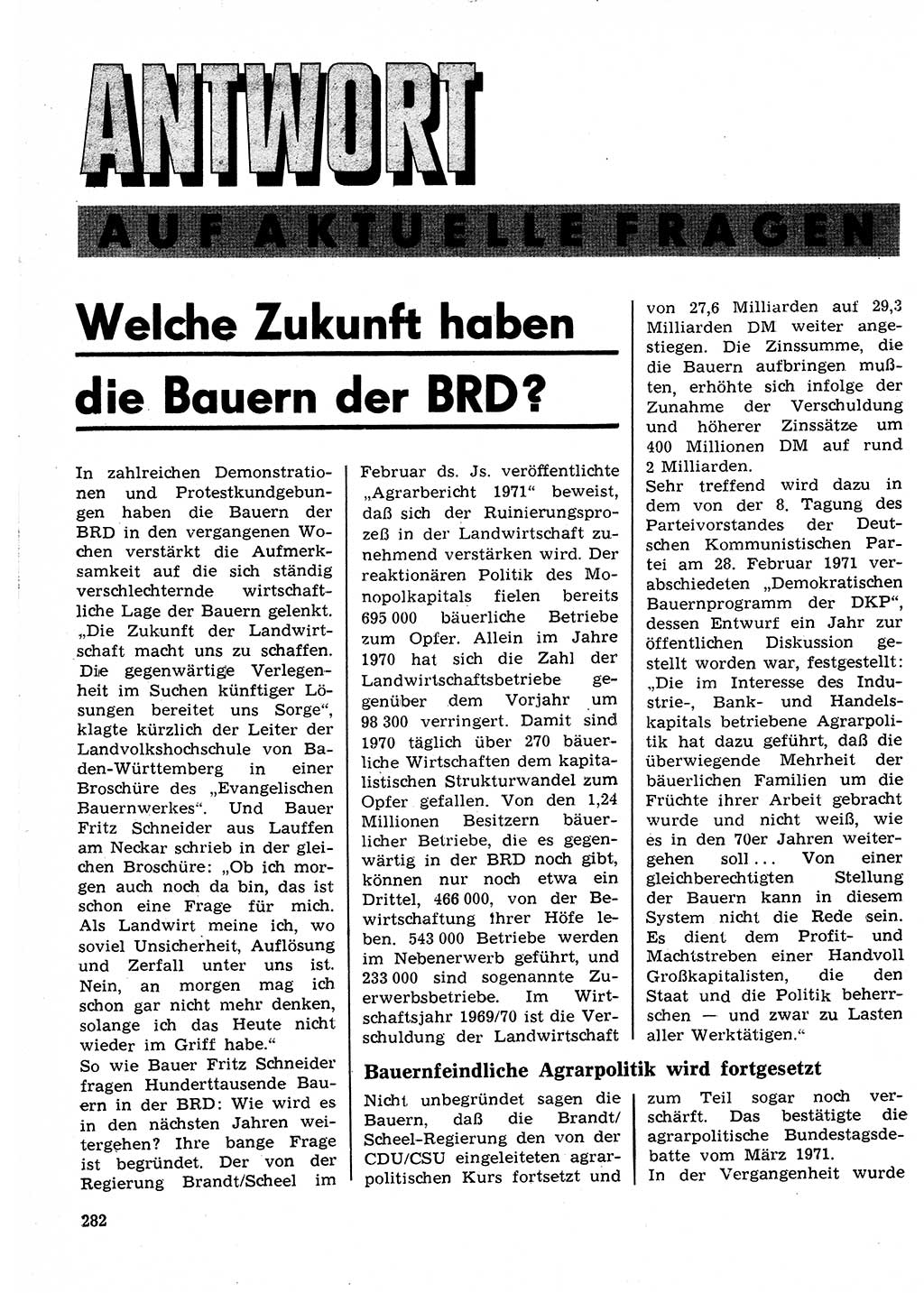 Neuer Weg (NW), Organ des Zentralkomitees (ZK) der SED (Sozialistische Einheitspartei Deutschlands) für Fragen des Parteilebens, 26. Jahrgang [Deutsche Demokratische Republik (DDR)] 1971, Seite 282 (NW ZK SED DDR 1971, S. 282)