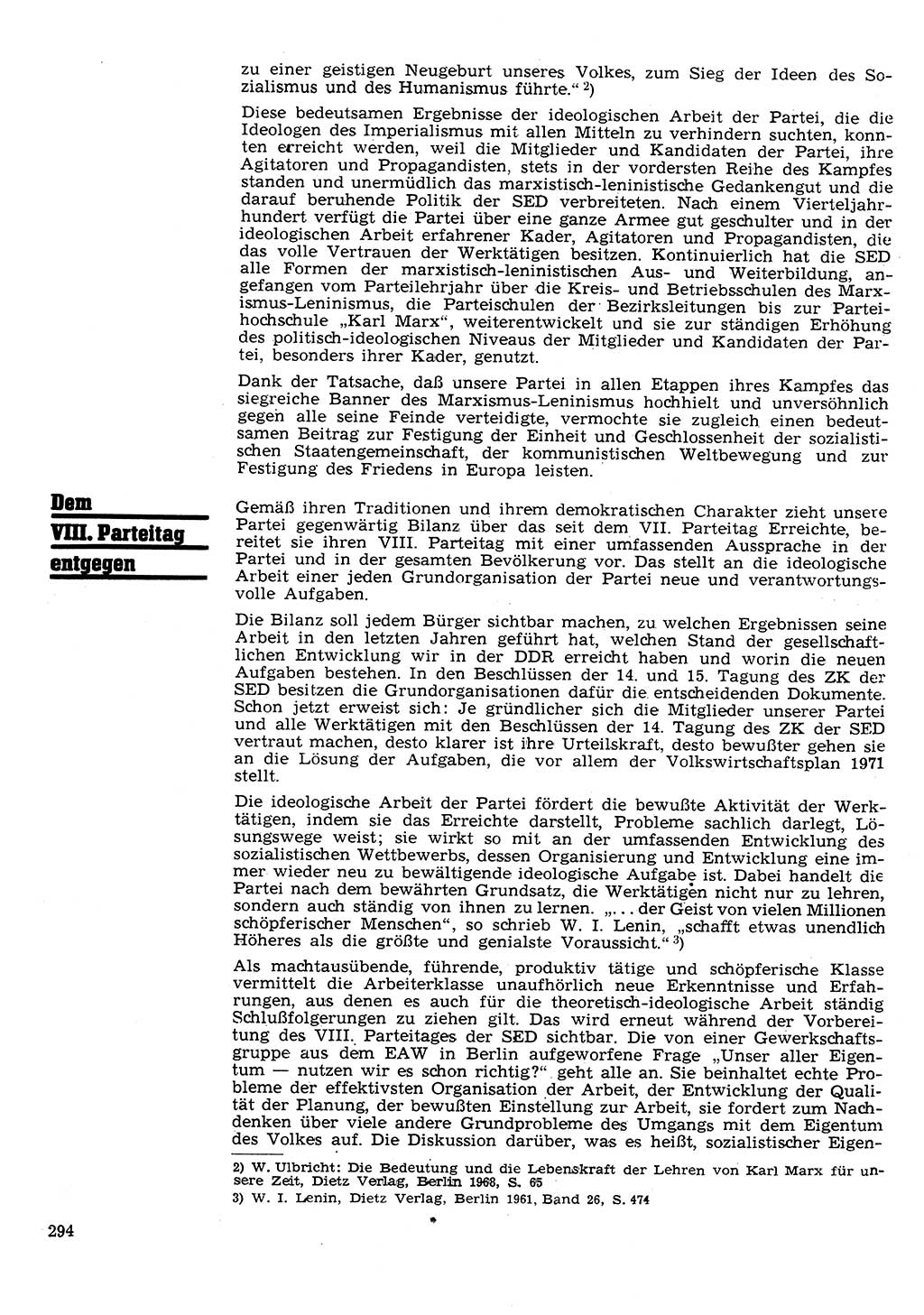 Neuer Weg (NW), Organ des Zentralkomitees (ZK) der SED (Sozialistische Einheitspartei Deutschlands) für Fragen des Parteilebens, 26. Jahrgang [Deutsche Demokratische Republik (DDR)] 1971, Seite 294 (NW ZK SED DDR 1971, S. 294)