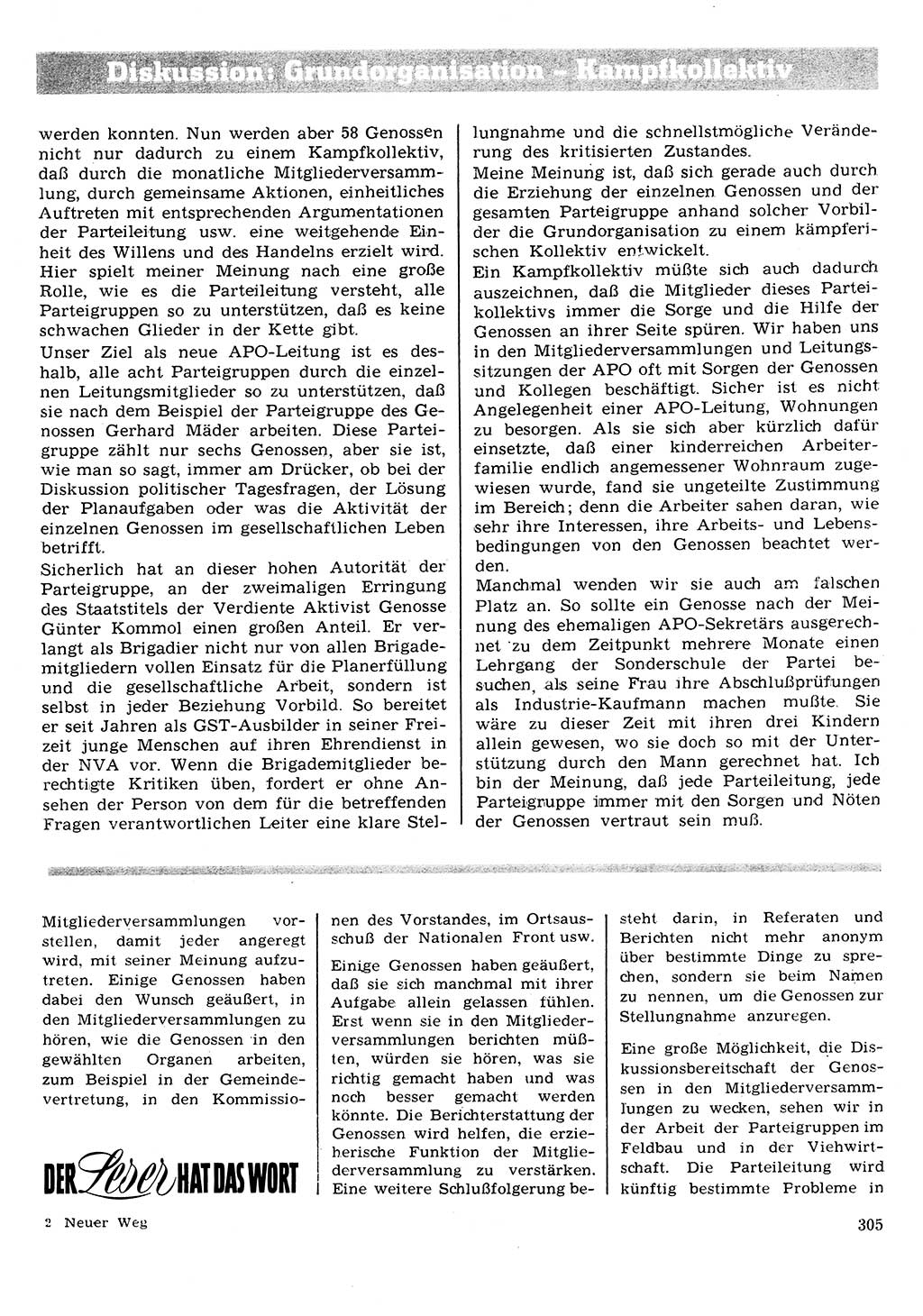 Neuer Weg (NW), Organ des Zentralkomitees (ZK) der SED (Sozialistische Einheitspartei Deutschlands) für Fragen des Parteilebens, 26. Jahrgang [Deutsche Demokratische Republik (DDR)] 1971, Seite 305 (NW ZK SED DDR 1971, S. 305)