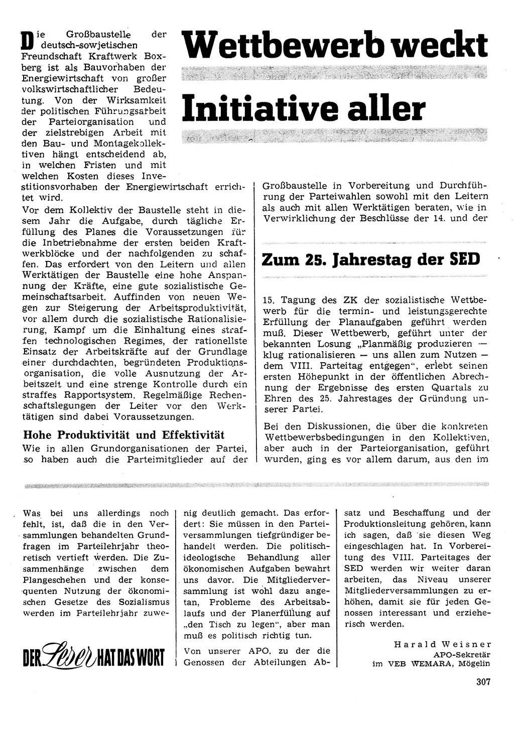 Neuer Weg (NW), Organ des Zentralkomitees (ZK) der SED (Sozialistische Einheitspartei Deutschlands) für Fragen des Parteilebens, 26. Jahrgang [Deutsche Demokratische Republik (DDR)] 1971, Seite 307 (NW ZK SED DDR 1971, S. 307)