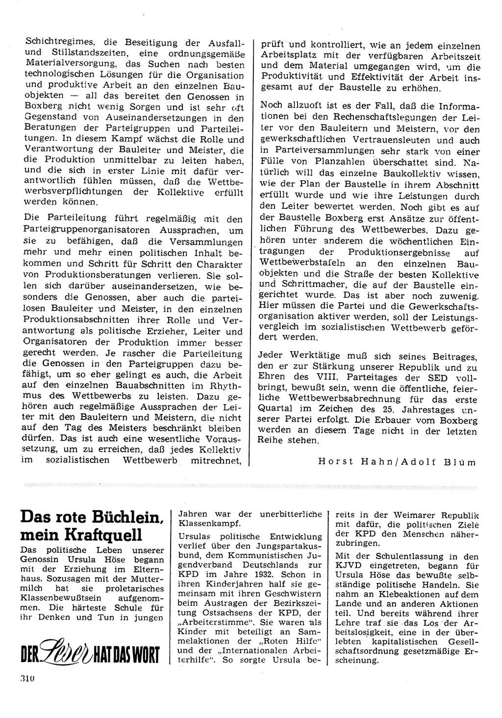 Neuer Weg (NW), Organ des Zentralkomitees (ZK) der SED (Sozialistische Einheitspartei Deutschlands) für Fragen des Parteilebens, 26. Jahrgang [Deutsche Demokratische Republik (DDR)] 1971, Seite 310 (NW ZK SED DDR 1971, S. 310)