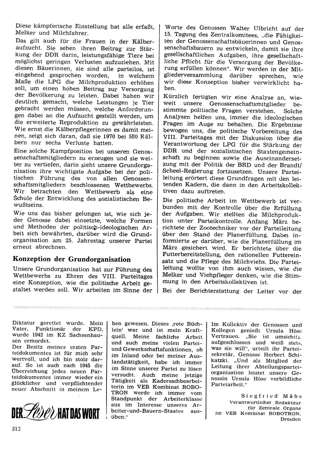 Neuer Weg (NW), Organ des Zentralkomitees (ZK) der SED (Sozialistische Einheitspartei Deutschlands) für Fragen des Parteilebens, 26. Jahrgang [Deutsche Demokratische Republik (DDR)] 1971, Seite 312 (NW ZK SED DDR 1971, S. 312)