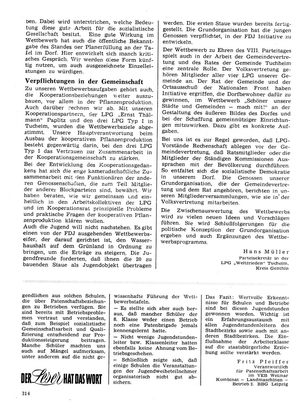 Neuer Weg (NW), Organ des Zentralkomitees (ZK) der SED (Sozialistische Einheitspartei Deutschlands) für Fragen des Parteilebens, 26. Jahrgang [Deutsche Demokratische Republik (DDR)] 1971, Seite 314 (NW ZK SED DDR 1971, S. 314)