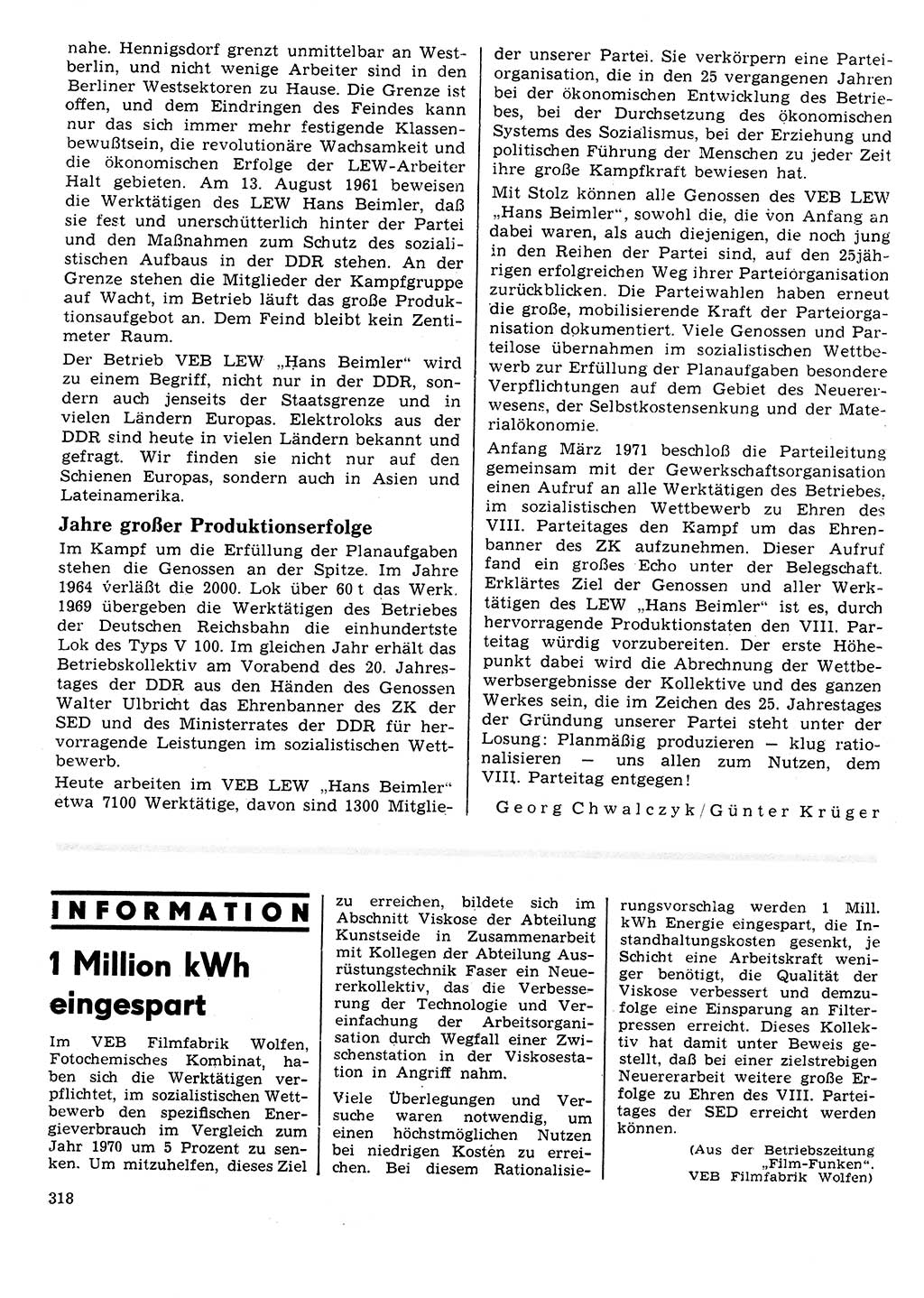 Neuer Weg (NW), Organ des Zentralkomitees (ZK) der SED (Sozialistische Einheitspartei Deutschlands) für Fragen des Parteilebens, 26. Jahrgang [Deutsche Demokratische Republik (DDR)] 1971, Seite 318 (NW ZK SED DDR 1971, S. 318)