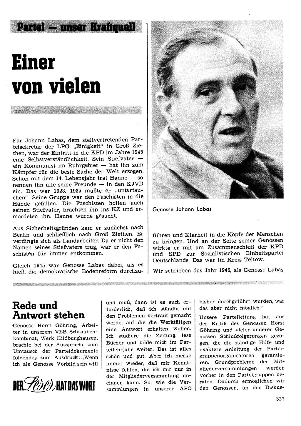 Neuer Weg (NW), Organ des Zentralkomitees (ZK) der SED (Sozialistische Einheitspartei Deutschlands) für Fragen des Parteilebens, 26. Jahrgang [Deutsche Demokratische Republik (DDR)] 1971, Seite 327 (NW ZK SED DDR 1971, S. 327)
