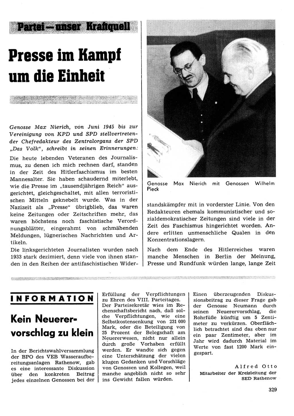 Neuer Weg (NW), Organ des Zentralkomitees (ZK) der SED (Sozialistische Einheitspartei Deutschlands) für Fragen des Parteilebens, 26. Jahrgang [Deutsche Demokratische Republik (DDR)] 1971, Seite 329 (NW ZK SED DDR 1971, S. 329)