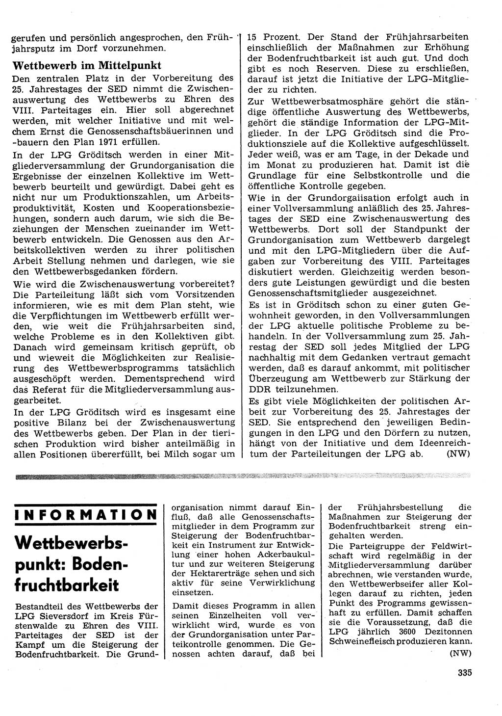 Neuer Weg (NW), Organ des Zentralkomitees (ZK) der SED (Sozialistische Einheitspartei Deutschlands) für Fragen des Parteilebens, 26. Jahrgang [Deutsche Demokratische Republik (DDR)] 1971, Seite 335 (NW ZK SED DDR 1971, S. 335)