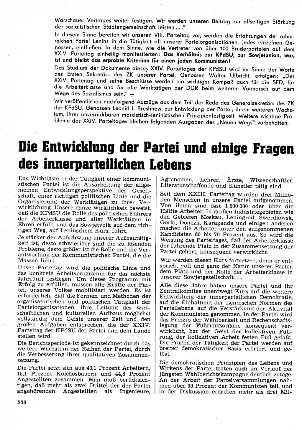 Neuer Weg (NW), Organ des Zentralkomitees (ZK) der SED (Sozialistische Einheitspartei Deutschlands) für Fragen des Parteilebens, 26. Jahrgang [Deutsche Demokratische Republik (DDR)] 1971, Seite 338 (NW ZK SED DDR 1971, S. 338)