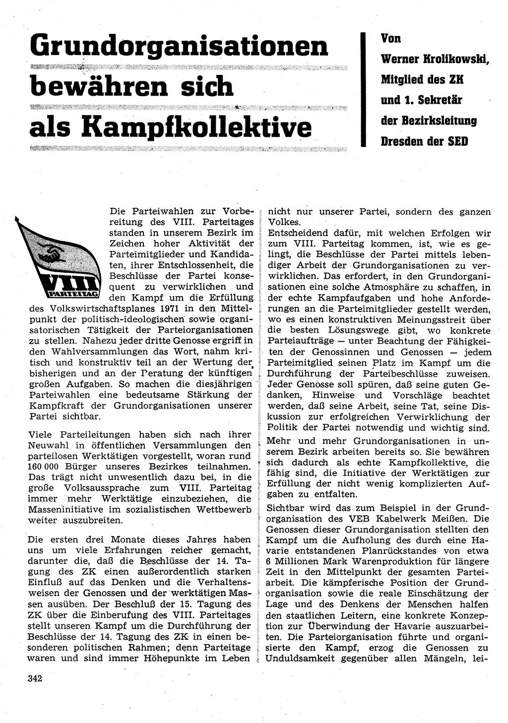 Neuer Weg (NW), Organ des Zentralkomitees (ZK) der SED (Sozialistische Einheitspartei Deutschlands) für Fragen des Parteilebens, 26. Jahrgang [Deutsche Demokratische Republik (DDR)] 1971, Seite 342 (NW ZK SED DDR 1971, S. 342)