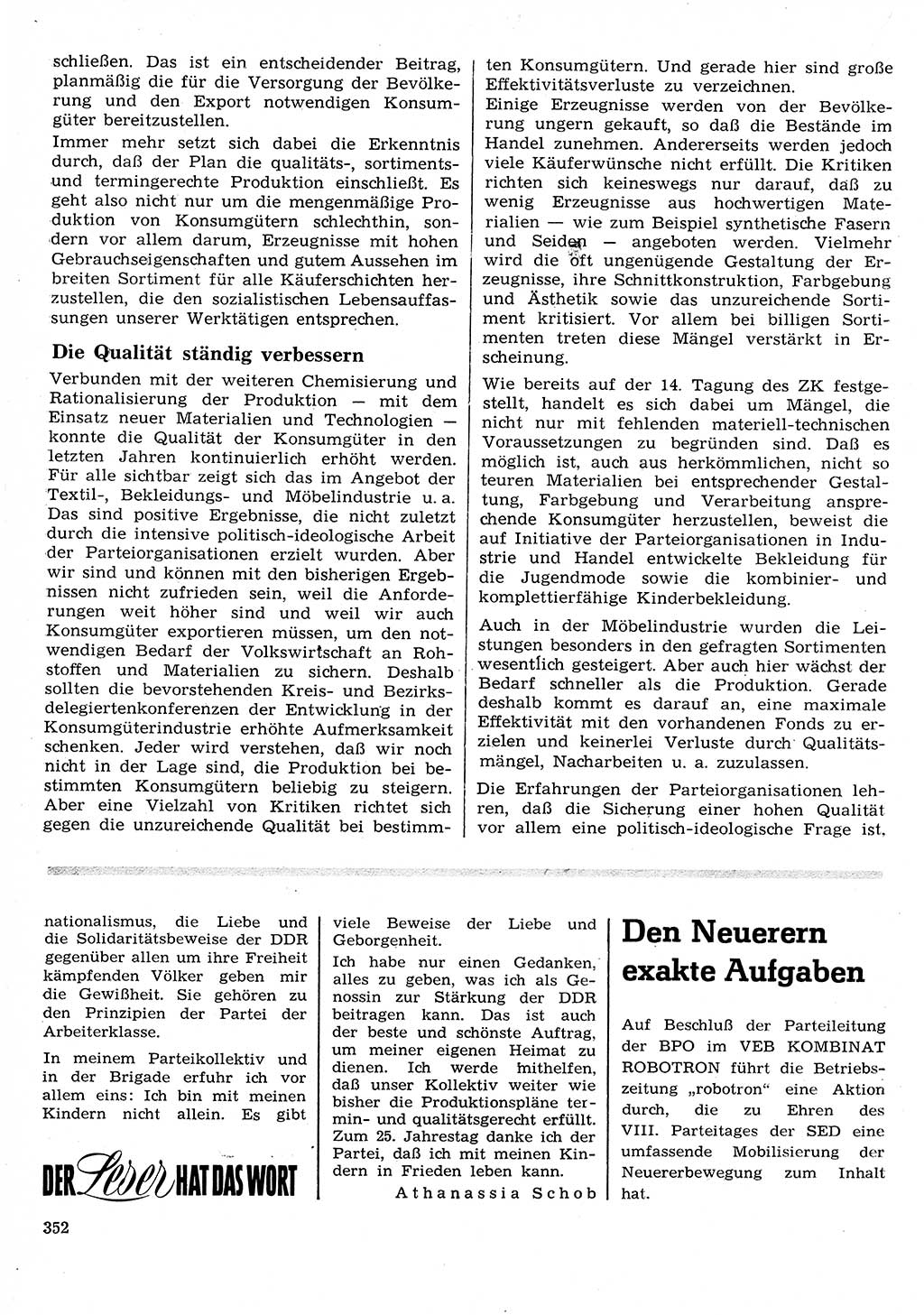 Neuer Weg (NW), Organ des Zentralkomitees (ZK) der SED (Sozialistische Einheitspartei Deutschlands) für Fragen des Parteilebens, 26. Jahrgang [Deutsche Demokratische Republik (DDR)] 1971, Seite 352 (NW ZK SED DDR 1971, S. 352)