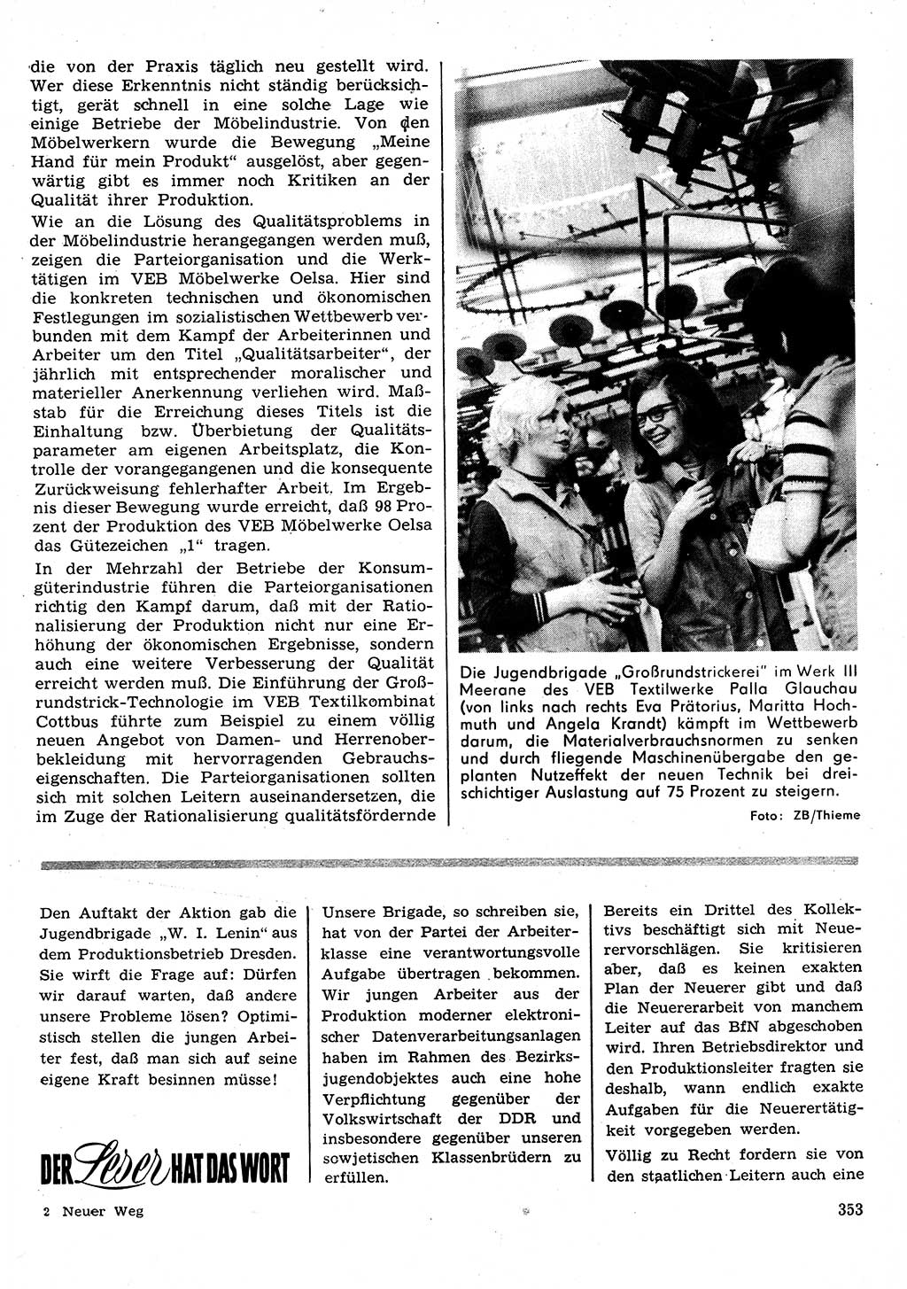 Neuer Weg (NW), Organ des Zentralkomitees (ZK) der SED (Sozialistische Einheitspartei Deutschlands) für Fragen des Parteilebens, 26. Jahrgang [Deutsche Demokratische Republik (DDR)] 1971, Seite 353 (NW ZK SED DDR 1971, S. 353)