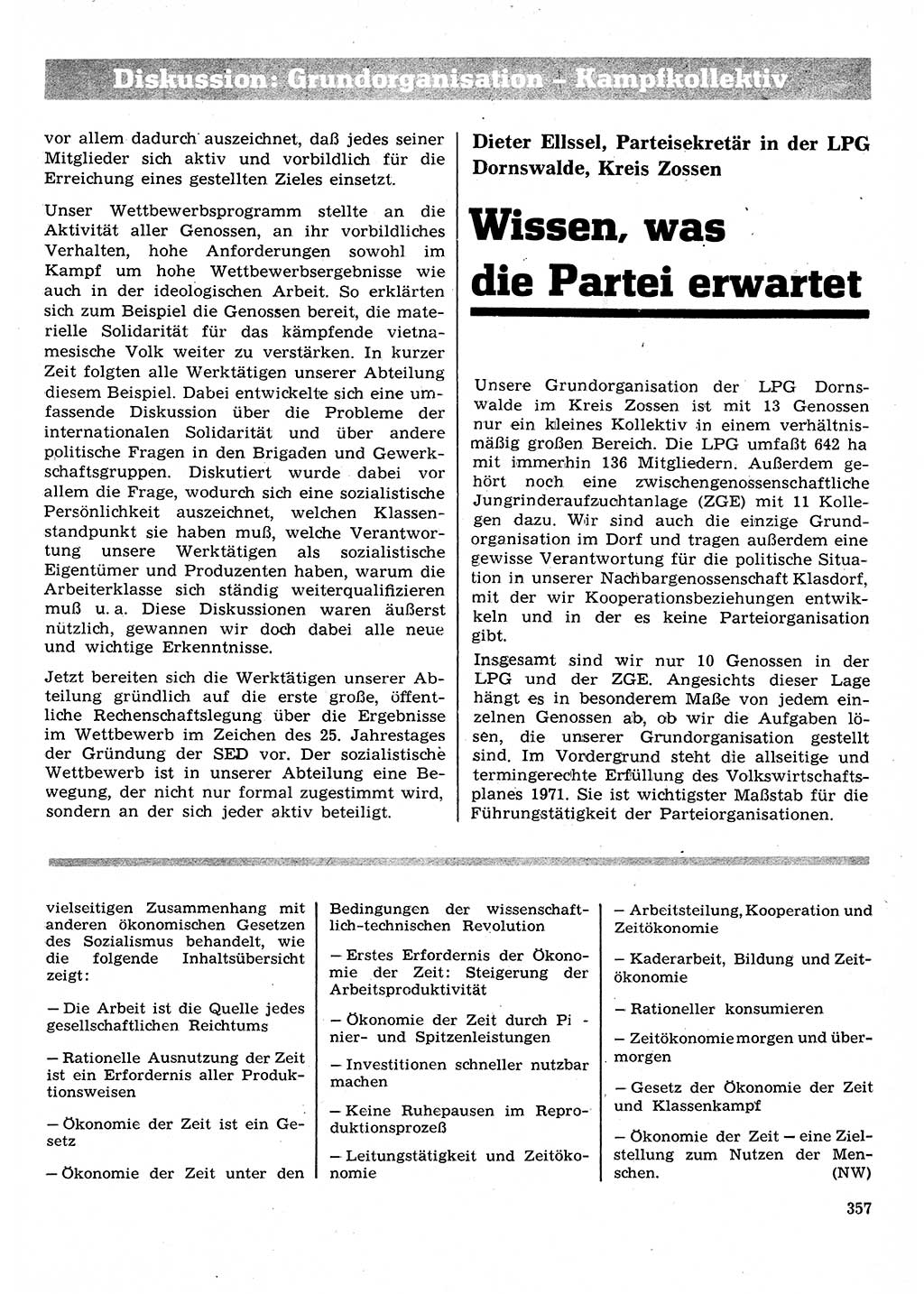 Neuer Weg (NW), Organ des Zentralkomitees (ZK) der SED (Sozialistische Einheitspartei Deutschlands) für Fragen des Parteilebens, 26. Jahrgang [Deutsche Demokratische Republik (DDR)] 1971, Seite 357 (NW ZK SED DDR 1971, S. 357)