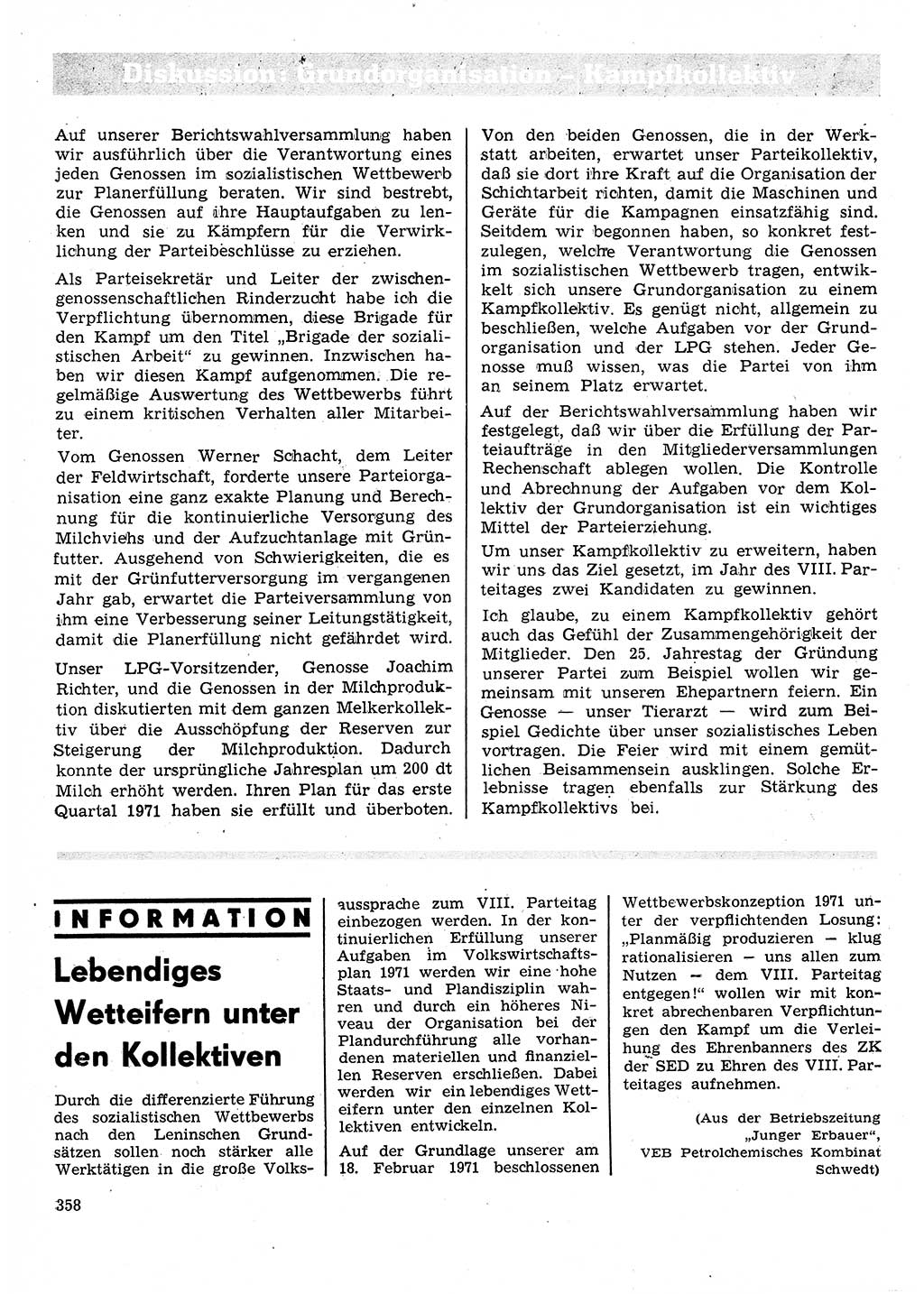 Neuer Weg (NW), Organ des Zentralkomitees (ZK) der SED (Sozialistische Einheitspartei Deutschlands) für Fragen des Parteilebens, 26. Jahrgang [Deutsche Demokratische Republik (DDR)] 1971, Seite 358 (NW ZK SED DDR 1971, S. 358)