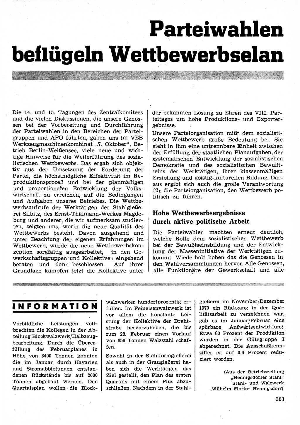 Neuer Weg (NW), Organ des Zentralkomitees (ZK) der SED (Sozialistische Einheitspartei Deutschlands) für Fragen des Parteilebens, 26. Jahrgang [Deutsche Demokratische Republik (DDR)] 1971, Seite 363 (NW ZK SED DDR 1971, S. 363)