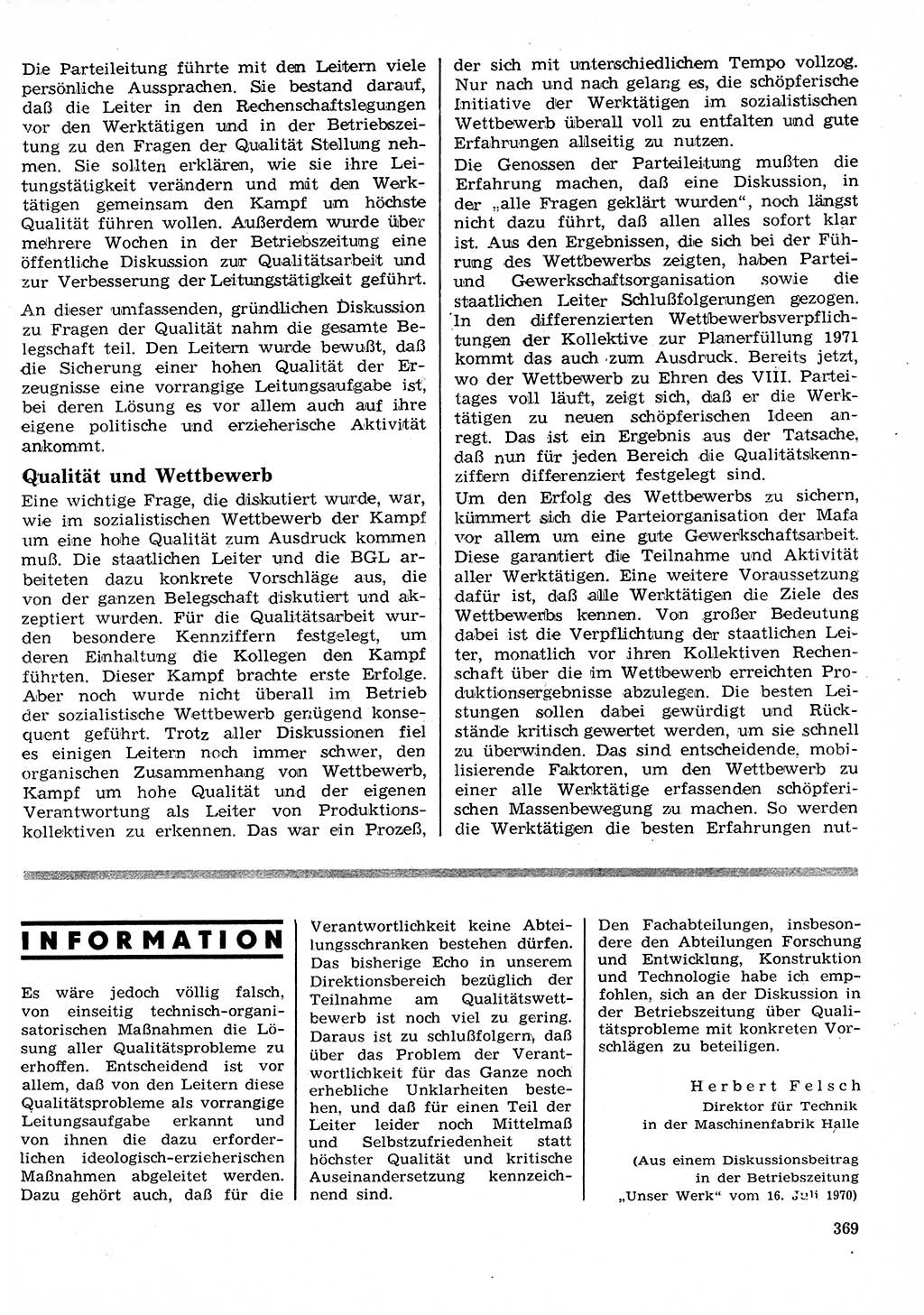Neuer Weg (NW), Organ des Zentralkomitees (ZK) der SED (Sozialistische Einheitspartei Deutschlands) für Fragen des Parteilebens, 26. Jahrgang [Deutsche Demokratische Republik (DDR)] 1971, Seite 369 (NW ZK SED DDR 1971, S. 369)