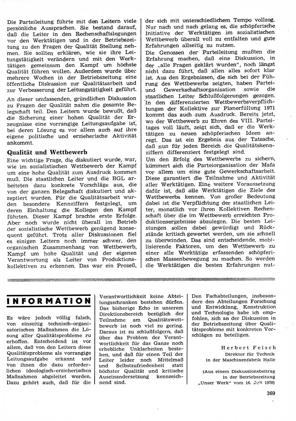 Neuer Weg (NW), Organ des Zentralkomitees (ZK) der SED (Sozialistische Einheitspartei Deutschlands) für Fragen des Parteilebens, 26. Jahrgang [Deutsche Demokratische Republik (DDR)] 1971, Seite 369 (NW ZK SED DDR 1971, S. 369)