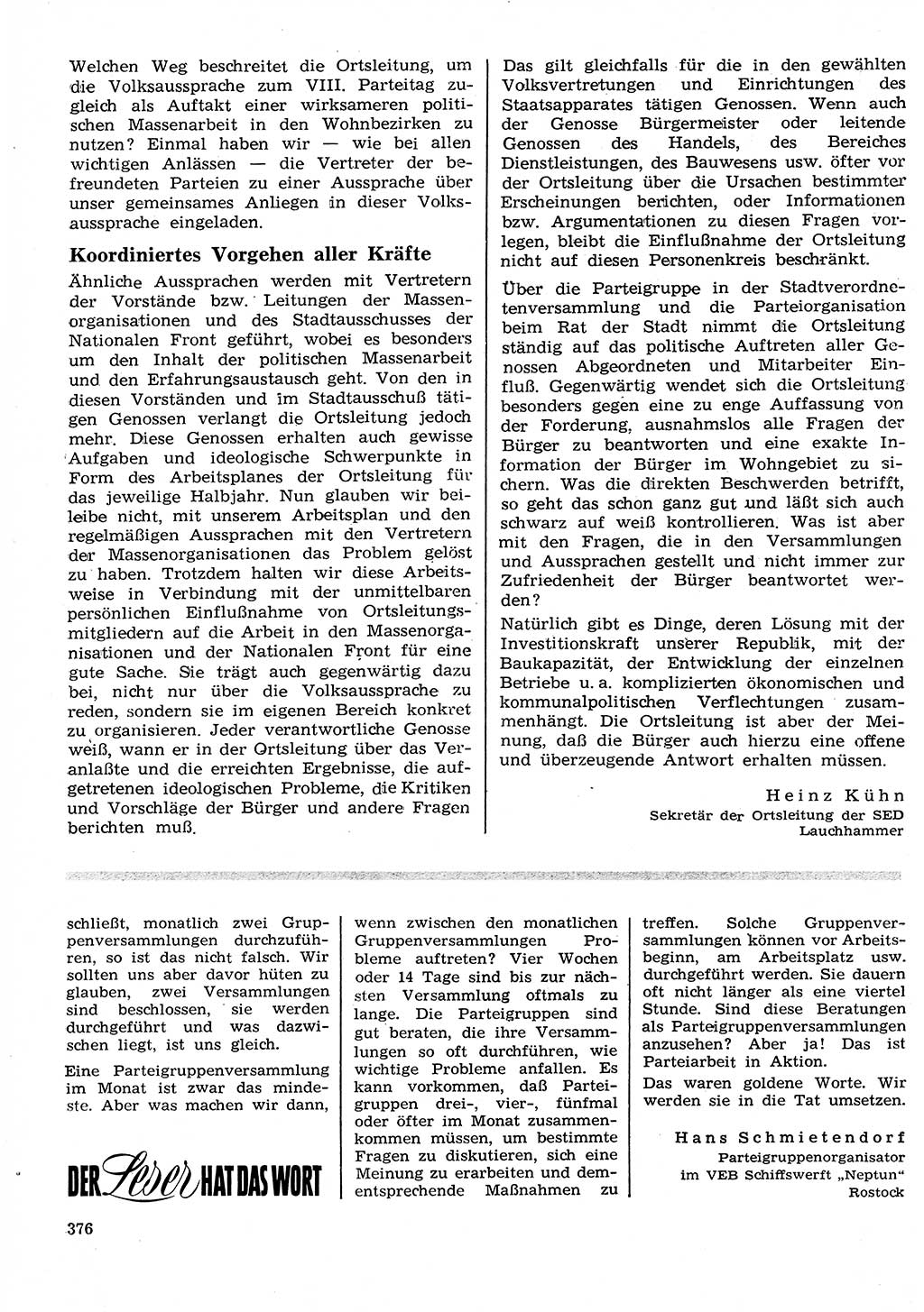 Neuer Weg (NW), Organ des Zentralkomitees (ZK) der SED (Sozialistische Einheitspartei Deutschlands) für Fragen des Parteilebens, 26. Jahrgang [Deutsche Demokratische Republik (DDR)] 1971, Seite 376 (NW ZK SED DDR 1971, S. 376)