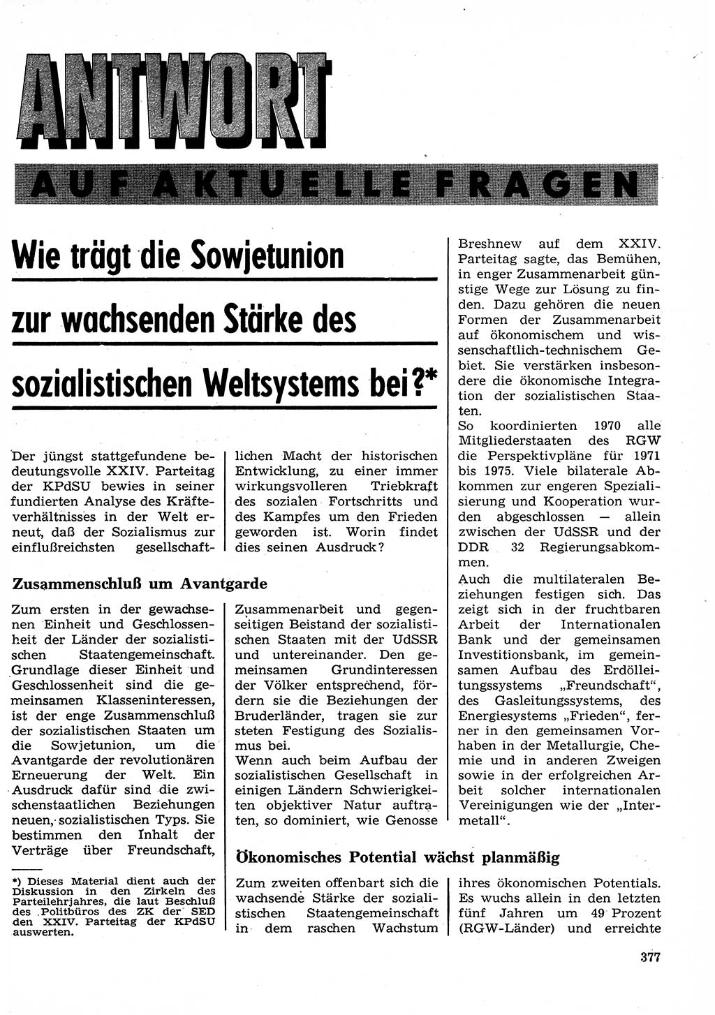 Neuer Weg (NW), Organ des Zentralkomitees (ZK) der SED (Sozialistische Einheitspartei Deutschlands) für Fragen des Parteilebens, 26. Jahrgang [Deutsche Demokratische Republik (DDR)] 1971, Seite 377 (NW ZK SED DDR 1971, S. 377)