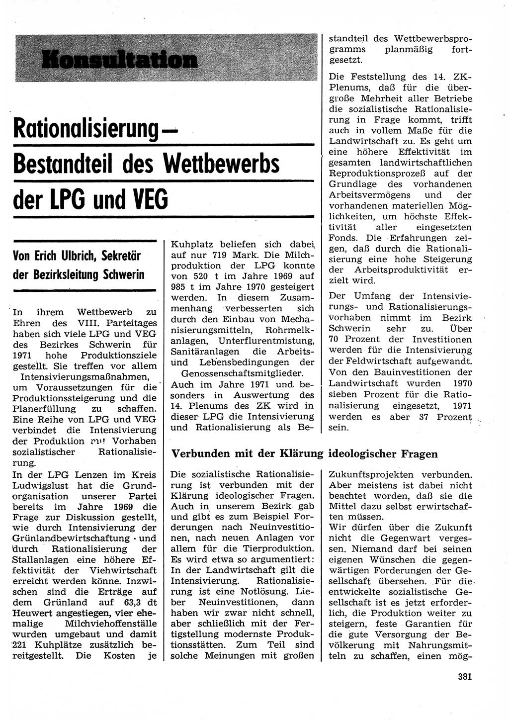 Neuer Weg (NW), Organ des Zentralkomitees (ZK) der SED (Sozialistische Einheitspartei Deutschlands) für Fragen des Parteilebens, 26. Jahrgang [Deutsche Demokratische Republik (DDR)] 1971, Seite 381 (NW ZK SED DDR 1971, S. 381)