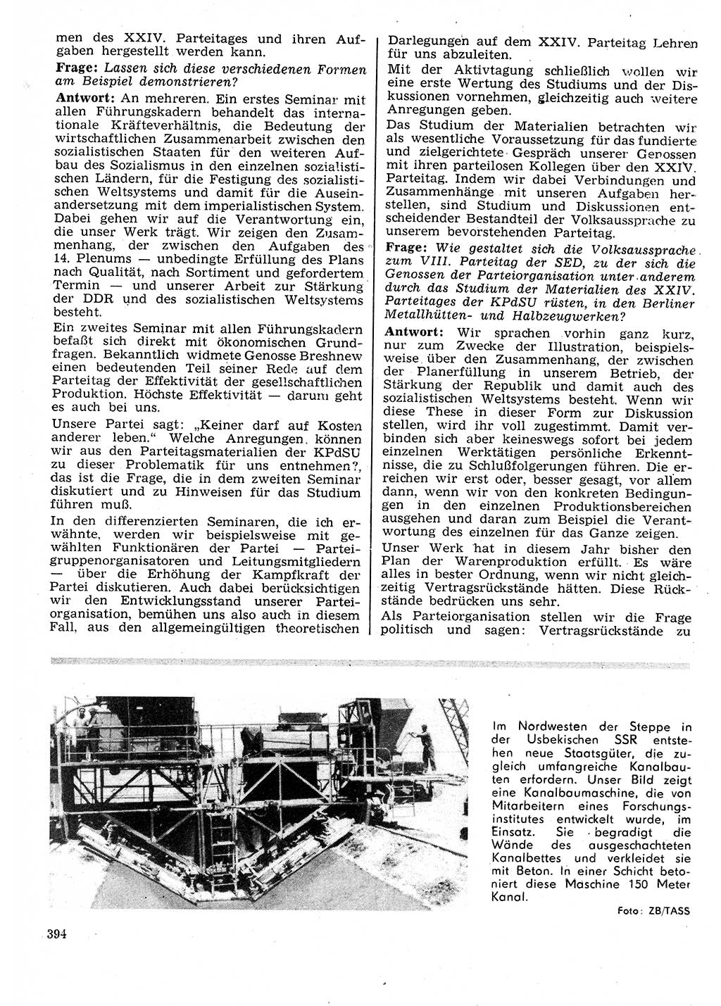 Neuer Weg (NW), Organ des Zentralkomitees (ZK) der SED (Sozialistische Einheitspartei Deutschlands) für Fragen des Parteilebens, 26. Jahrgang [Deutsche Demokratische Republik (DDR)] 1971, Seite 394 (NW ZK SED DDR 1971, S. 394)