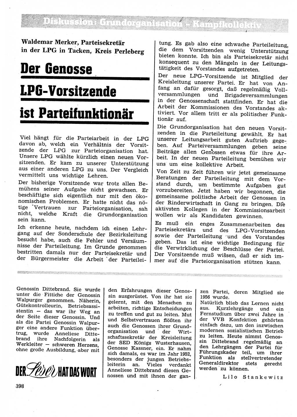Neuer Weg (NW), Organ des Zentralkomitees (ZK) der SED (Sozialistische Einheitspartei Deutschlands) für Fragen des Parteilebens, 26. Jahrgang [Deutsche Demokratische Republik (DDR)] 1971, Seite 398 (NW ZK SED DDR 1971, S. 398)