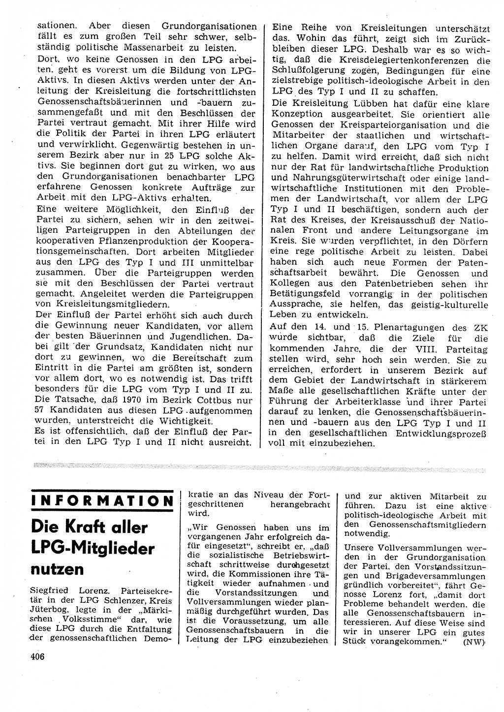 Neuer Weg (NW), Organ des Zentralkomitees (ZK) der SED (Sozialistische Einheitspartei Deutschlands) für Fragen des Parteilebens, 26. Jahrgang [Deutsche Demokratische Republik (DDR)] 1971, Seite 406 (NW ZK SED DDR 1971, S. 406)