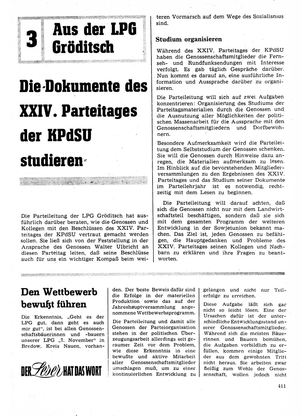 Neuer Weg (NW), Organ des Zentralkomitees (ZK) der SED (Sozialistische Einheitspartei Deutschlands) für Fragen des Parteilebens, 26. Jahrgang [Deutsche Demokratische Republik (DDR)] 1971, Seite 411 (NW ZK SED DDR 1971, S. 411)