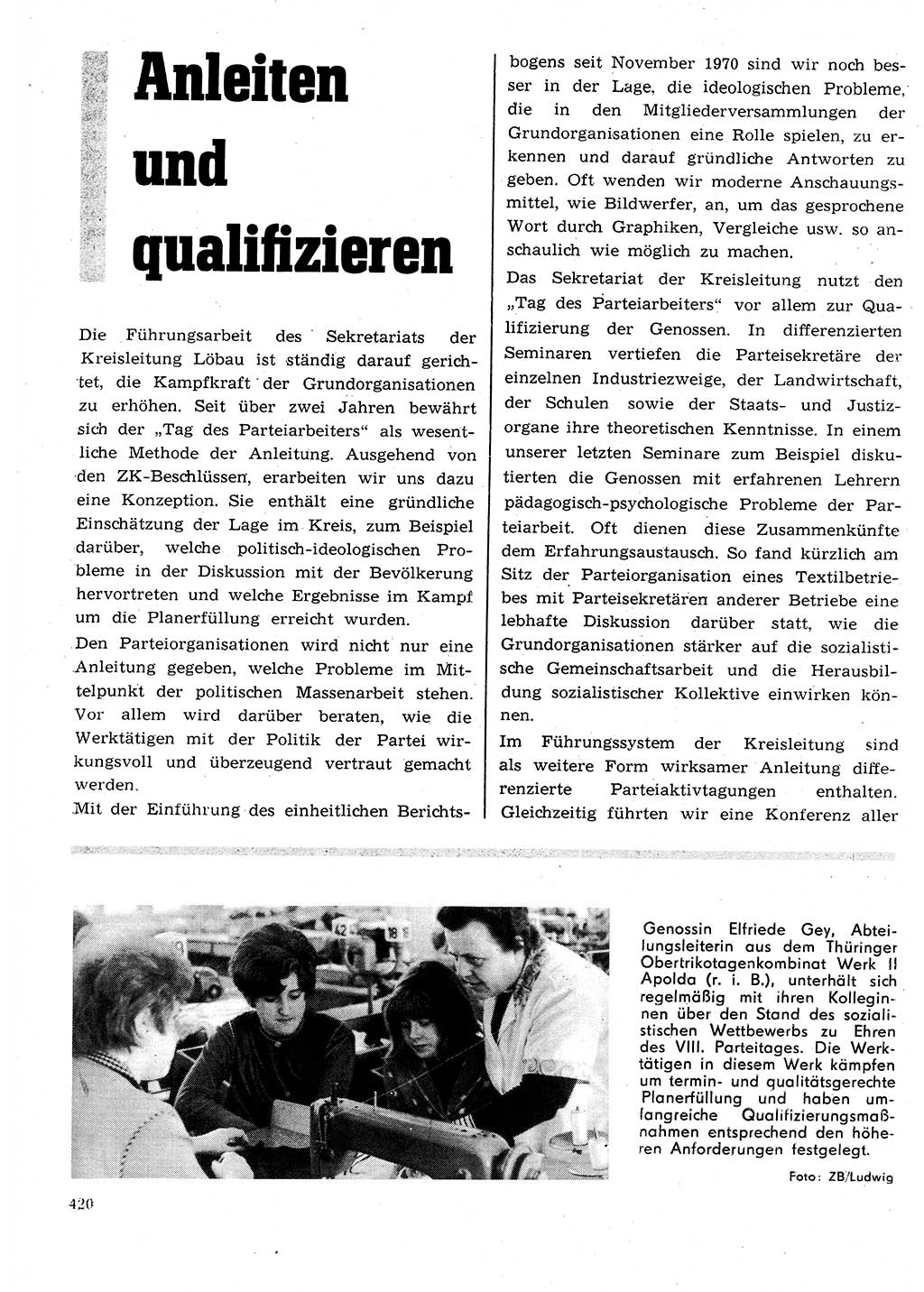 Neuer Weg (NW), Organ des Zentralkomitees (ZK) der SED (Sozialistische Einheitspartei Deutschlands) für Fragen des Parteilebens, 26. Jahrgang [Deutsche Demokratische Republik (DDR)] 1971, Seite 420 (NW ZK SED DDR 1971, S. 420)