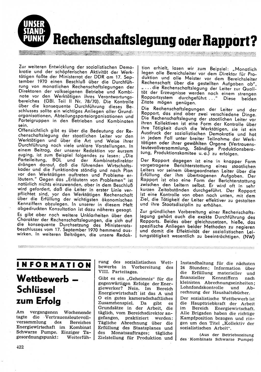 Neuer Weg (NW), Organ des Zentralkomitees (ZK) der SED (Sozialistische Einheitspartei Deutschlands) für Fragen des Parteilebens, 26. Jahrgang [Deutsche Demokratische Republik (DDR)] 1971, Seite 422 (NW ZK SED DDR 1971, S. 422)