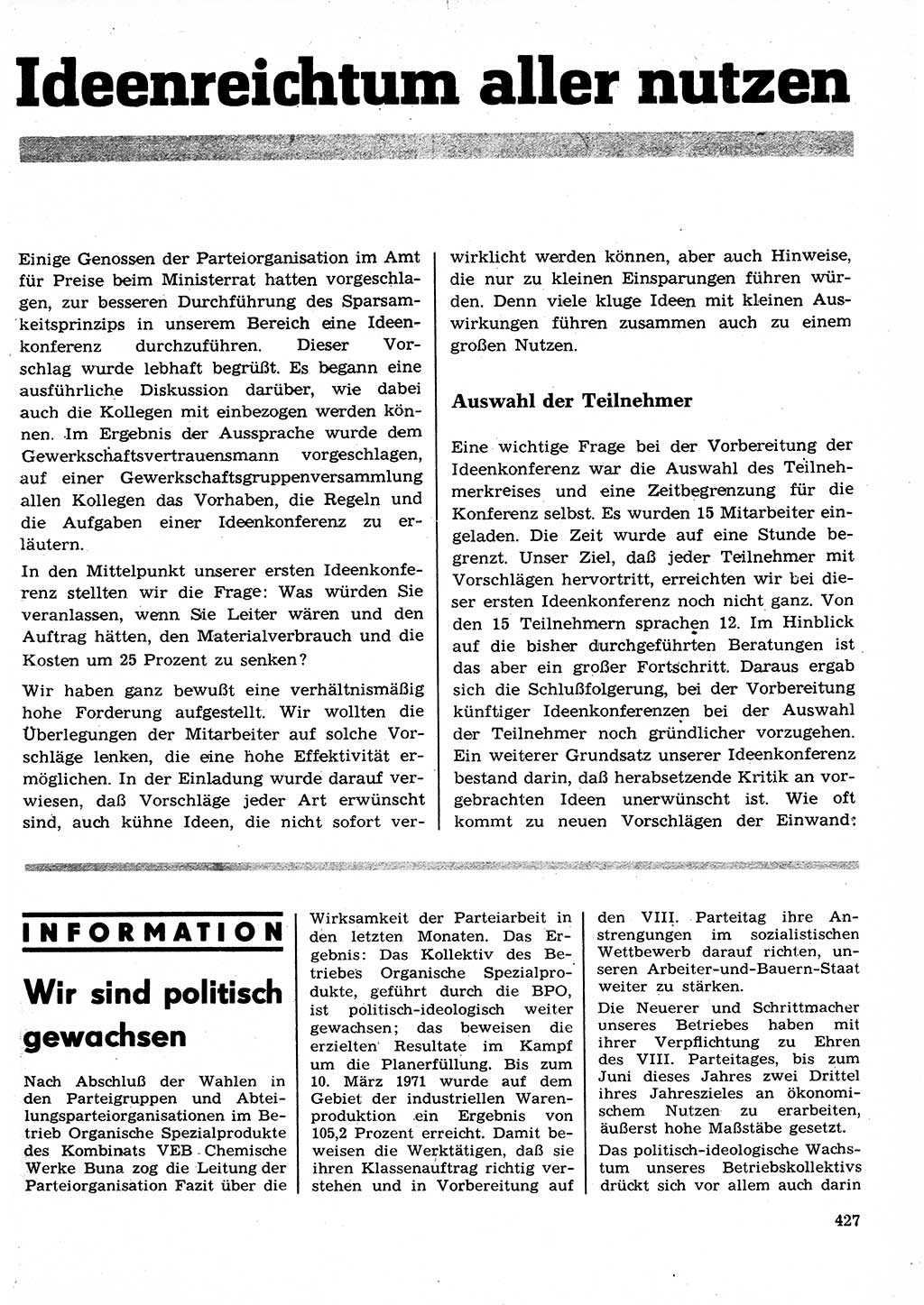 Neuer Weg (NW), Organ des Zentralkomitees (ZK) der SED (Sozialistische Einheitspartei Deutschlands) für Fragen des Parteilebens, 26. Jahrgang [Deutsche Demokratische Republik (DDR)] 1971, Seite 427 (NW ZK SED DDR 1971, S. 427)