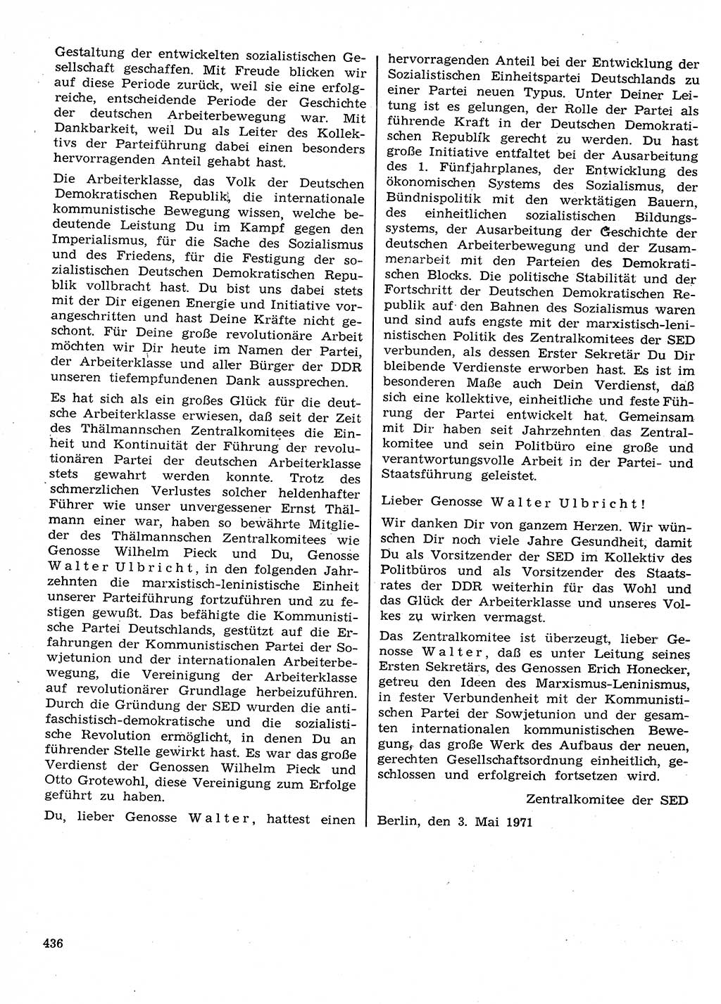 Neuer Weg (NW), Organ des Zentralkomitees (ZK) der SED (Sozialistische Einheitspartei Deutschlands) für Fragen des Parteilebens, 26. Jahrgang [Deutsche Demokratische Republik (DDR)] 1971, Seite 436 (NW ZK SED DDR 1971, S. 436)