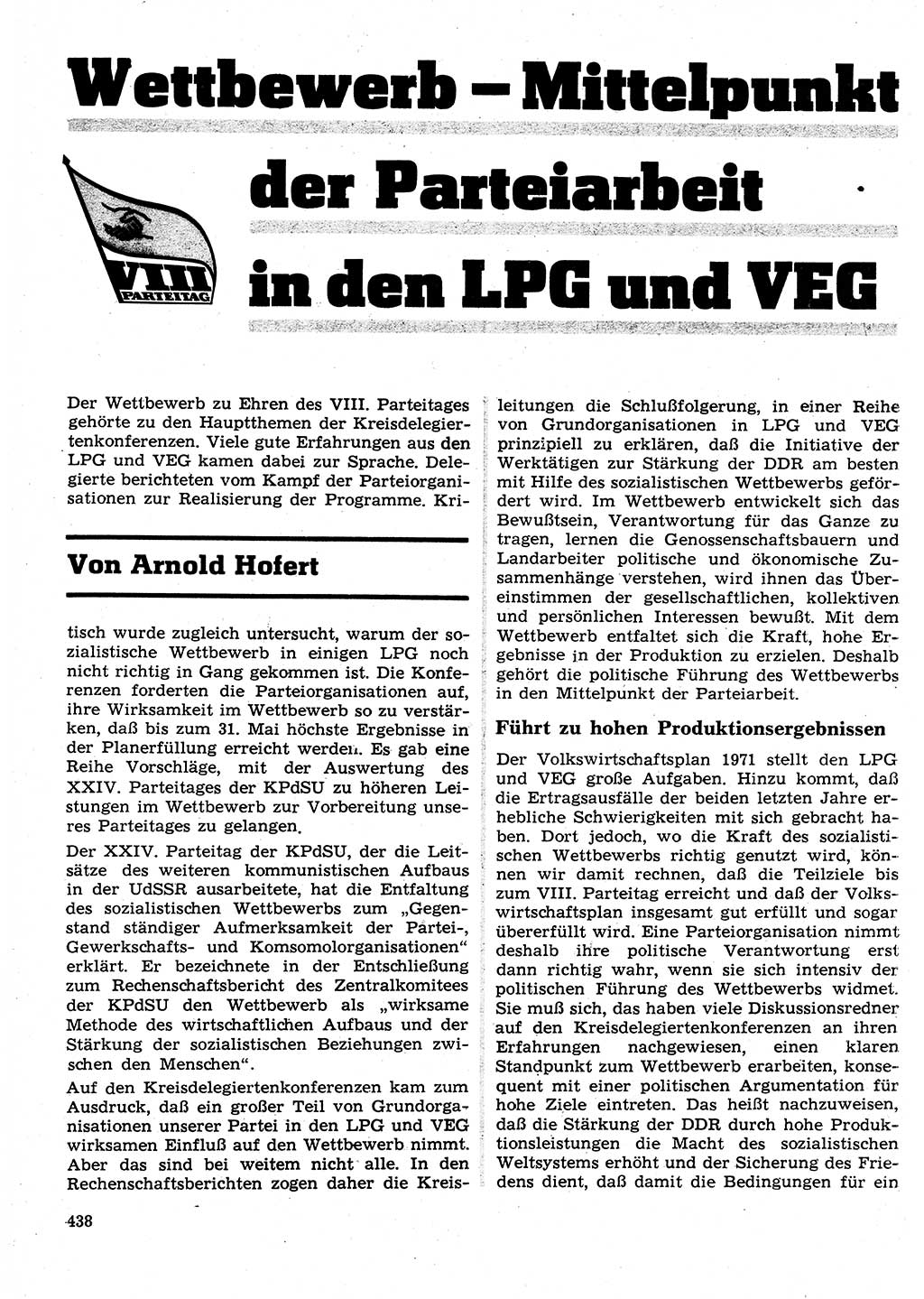 Neuer Weg (NW), Organ des Zentralkomitees (ZK) der SED (Sozialistische Einheitspartei Deutschlands) für Fragen des Parteilebens, 26. Jahrgang [Deutsche Demokratische Republik (DDR)] 1971, Seite 438 (NW ZK SED DDR 1971, S. 438)