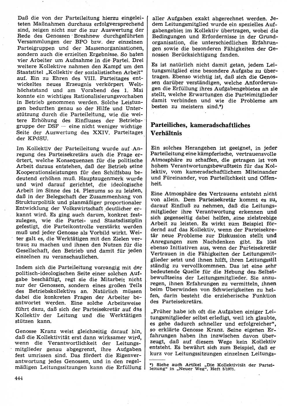 Neuer Weg (NW), Organ des Zentralkomitees (ZK) der SED (Sozialistische Einheitspartei Deutschlands) für Fragen des Parteilebens, 26. Jahrgang [Deutsche Demokratische Republik (DDR)] 1971, Seite 444 (NW ZK SED DDR 1971, S. 444)