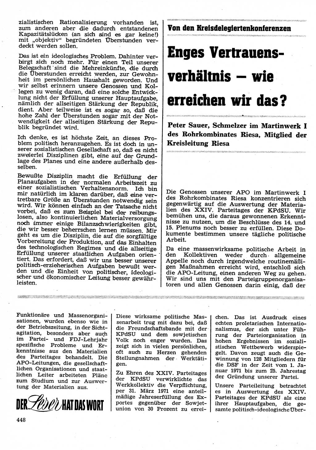 Neuer Weg (NW), Organ des Zentralkomitees (ZK) der SED (Sozialistische Einheitspartei Deutschlands) für Fragen des Parteilebens, 26. Jahrgang [Deutsche Demokratische Republik (DDR)] 1971, Seite 448 (NW ZK SED DDR 1971, S. 448)