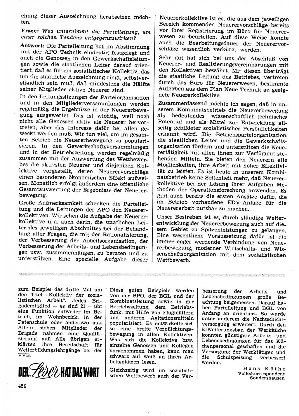 Neuer Weg (NW), Organ des Zentralkomitees (ZK) der SED (Sozialistische Einheitspartei Deutschlands) für Fragen des Parteilebens, 26. Jahrgang [Deutsche Demokratische Republik (DDR)] 1971, Seite 456 (NW ZK SED DDR 1971, S. 456)