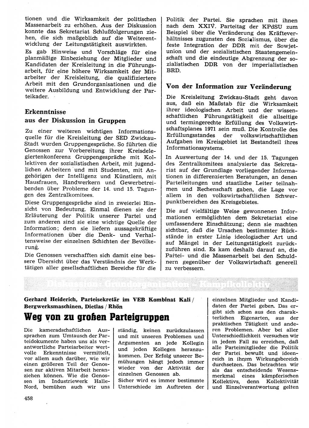 Neuer Weg (NW), Organ des Zentralkomitees (ZK) der SED (Sozialistische Einheitspartei Deutschlands) für Fragen des Parteilebens, 26. Jahrgang [Deutsche Demokratische Republik (DDR)] 1971, Seite 458 (NW ZK SED DDR 1971, S. 458)