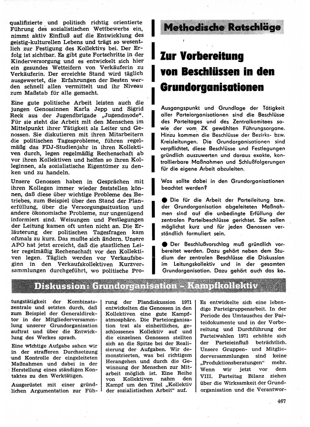 Neuer Weg (NW), Organ des Zentralkomitees (ZK) der SED (Sozialistische Einheitspartei Deutschlands) für Fragen des Parteilebens, 26. Jahrgang [Deutsche Demokratische Republik (DDR)] 1971, Seite 467 (NW ZK SED DDR 1971, S. 467)