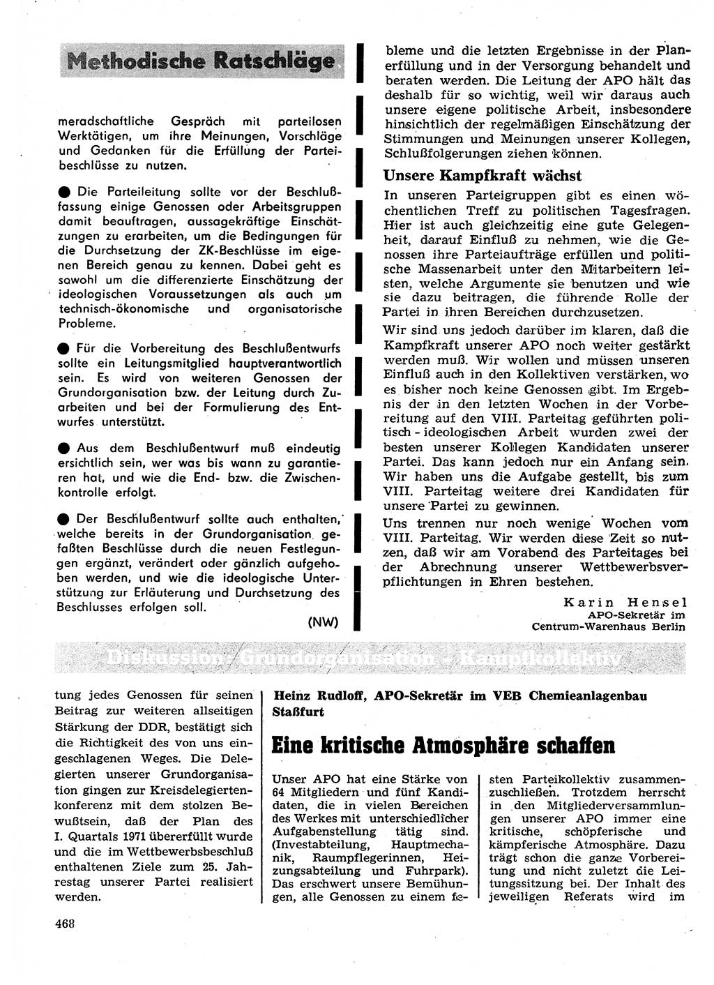 Neuer Weg (NW), Organ des Zentralkomitees (ZK) der SED (Sozialistische Einheitspartei Deutschlands) für Fragen des Parteilebens, 26. Jahrgang [Deutsche Demokratische Republik (DDR)] 1971, Seite 468 (NW ZK SED DDR 1971, S. 468)