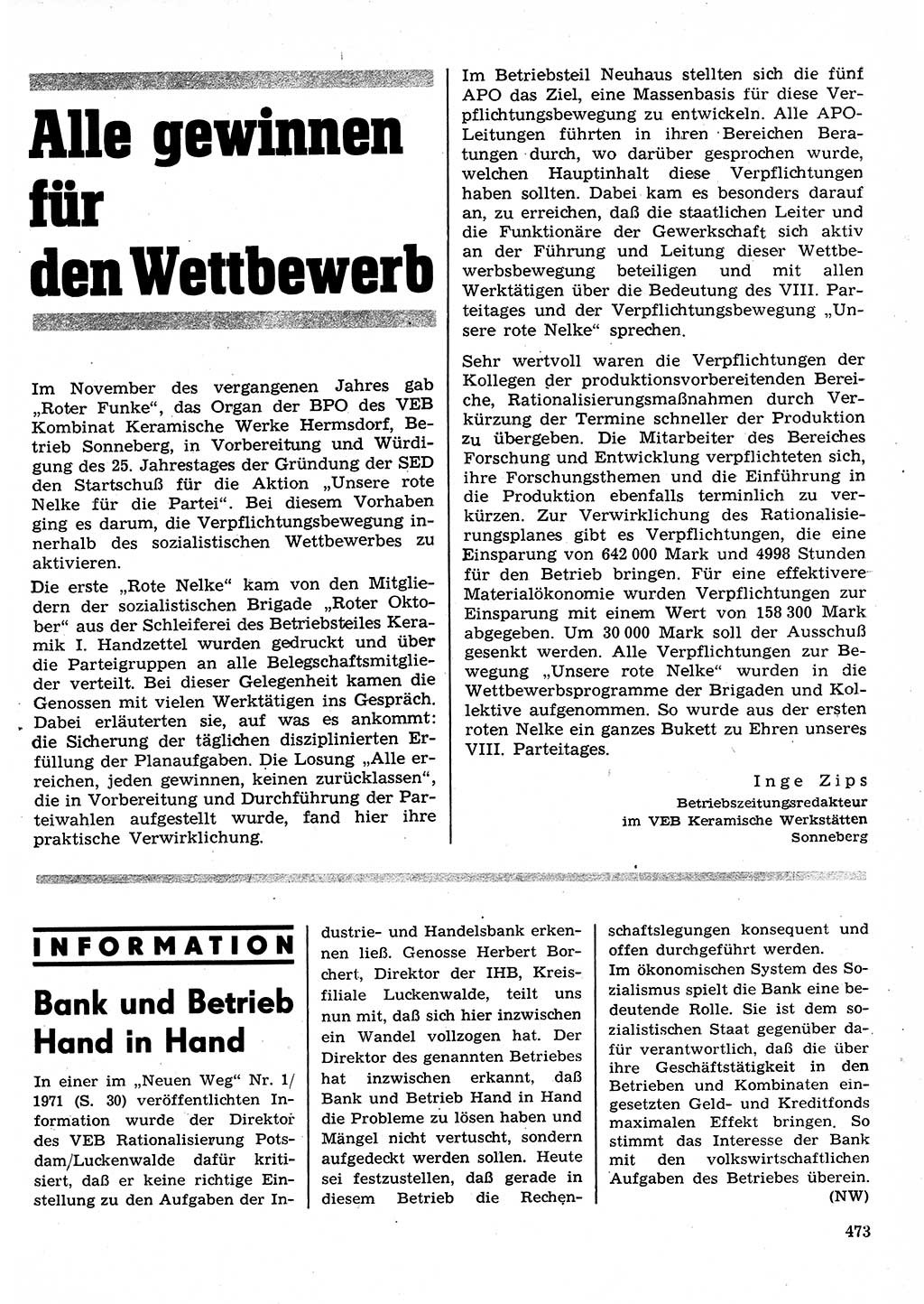Neuer Weg (NW), Organ des Zentralkomitees (ZK) der SED (Sozialistische Einheitspartei Deutschlands) für Fragen des Parteilebens, 26. Jahrgang [Deutsche Demokratische Republik (DDR)] 1971, Seite 473 (NW ZK SED DDR 1971, S. 473)