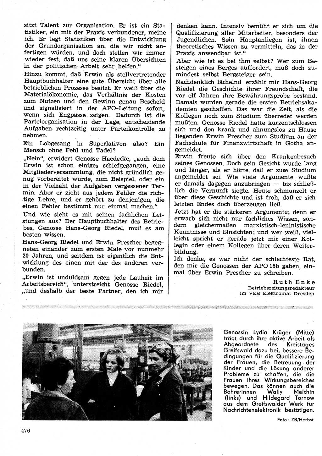 Neuer Weg (NW), Organ des Zentralkomitees (ZK) der SED (Sozialistische Einheitspartei Deutschlands) für Fragen des Parteilebens, 26. Jahrgang [Deutsche Demokratische Republik (DDR)] 1971, Seite 476 (NW ZK SED DDR 1971, S. 476)