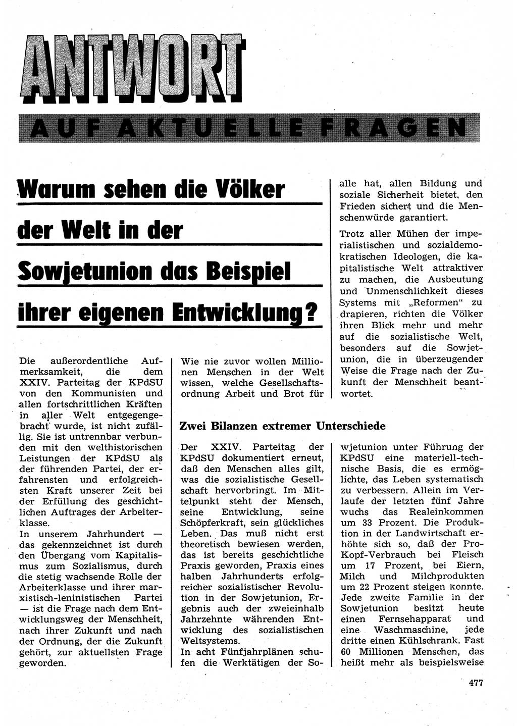 Neuer Weg (NW), Organ des Zentralkomitees (ZK) der SED (Sozialistische Einheitspartei Deutschlands) für Fragen des Parteilebens, 26. Jahrgang [Deutsche Demokratische Republik (DDR)] 1971, Seite 477 (NW ZK SED DDR 1971, S. 477)