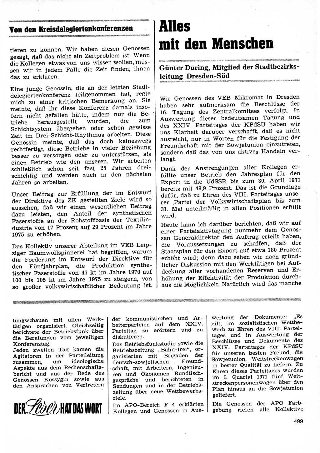 Neuer Weg (NW), Organ des Zentralkomitees (ZK) der SED (Sozialistische Einheitspartei Deutschlands) für Fragen des Parteilebens, 26. Jahrgang [Deutsche Demokratische Republik (DDR)] 1971, Seite 499 (NW ZK SED DDR 1971, S. 499)