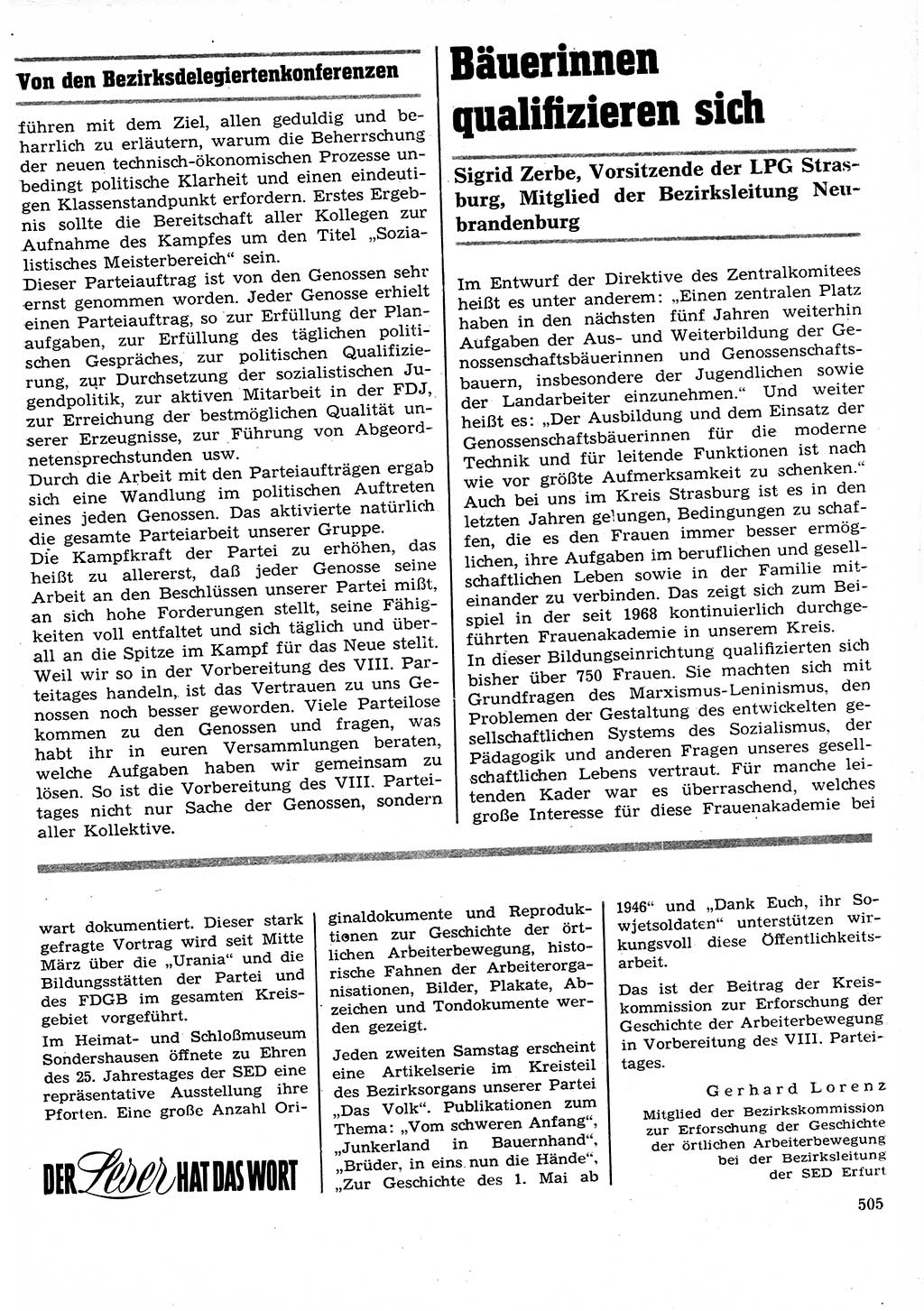 Neuer Weg (NW), Organ des Zentralkomitees (ZK) der SED (Sozialistische Einheitspartei Deutschlands) für Fragen des Parteilebens, 26. Jahrgang [Deutsche Demokratische Republik (DDR)] 1971, Seite 505 (NW ZK SED DDR 1971, S. 505)