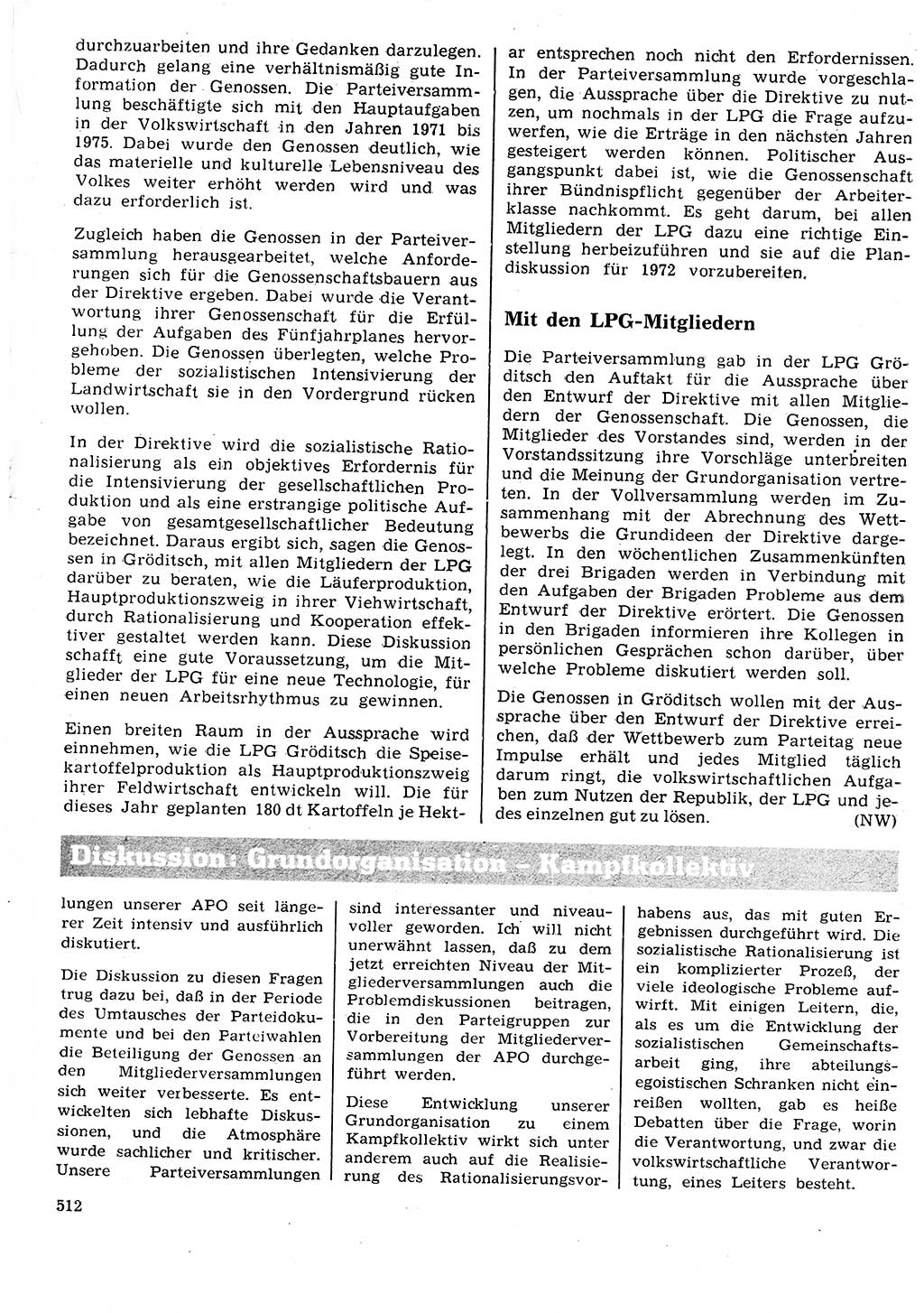 Neuer Weg (NW), Organ des Zentralkomitees (ZK) der SED (Sozialistische Einheitspartei Deutschlands) für Fragen des Parteilebens, 26. Jahrgang [Deutsche Demokratische Republik (DDR)] 1971, Seite 512 (NW ZK SED DDR 1971, S. 512)