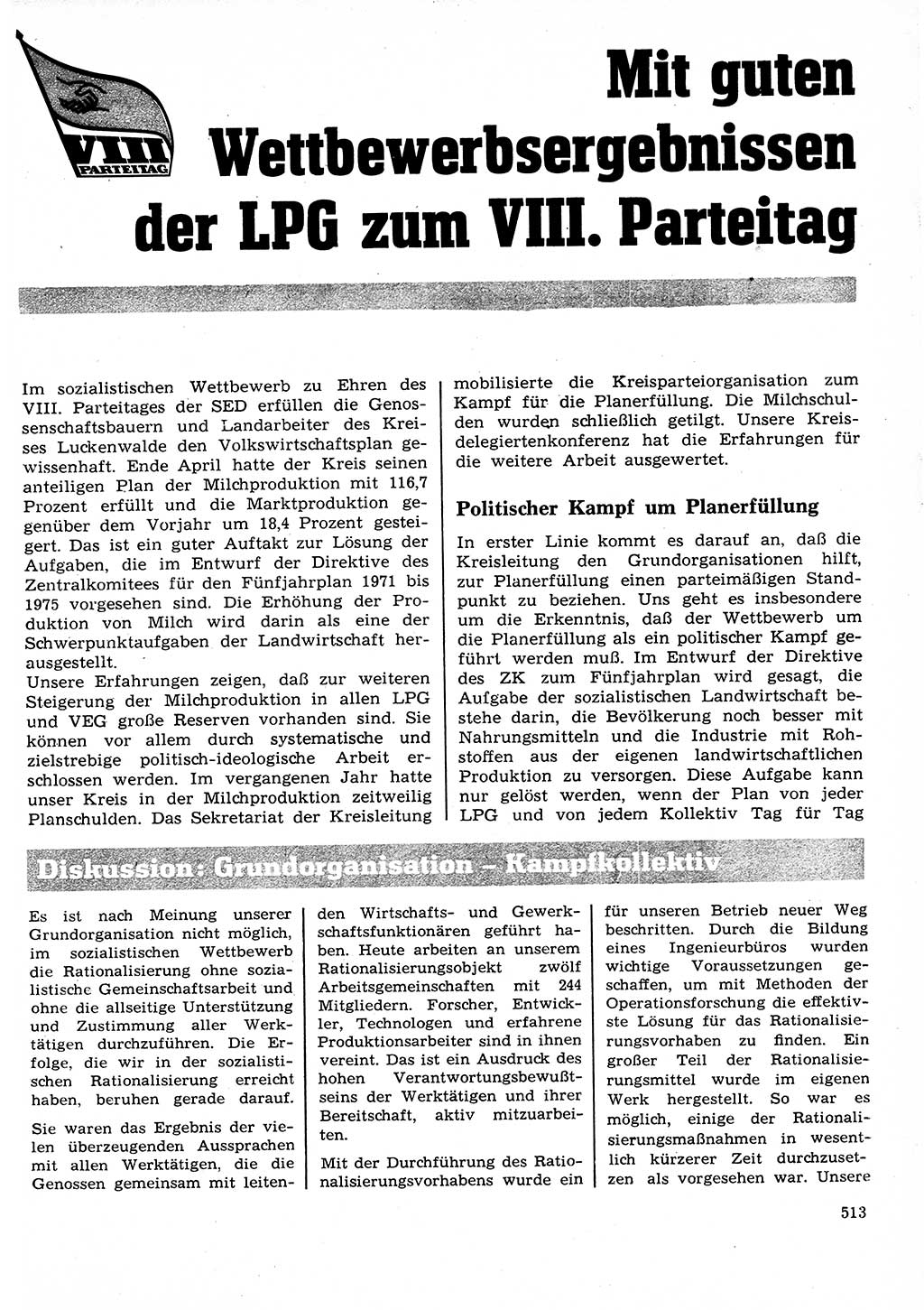 Neuer Weg (NW), Organ des Zentralkomitees (ZK) der SED (Sozialistische Einheitspartei Deutschlands) für Fragen des Parteilebens, 26. Jahrgang [Deutsche Demokratische Republik (DDR)] 1971, Seite 513 (NW ZK SED DDR 1971, S. 513)